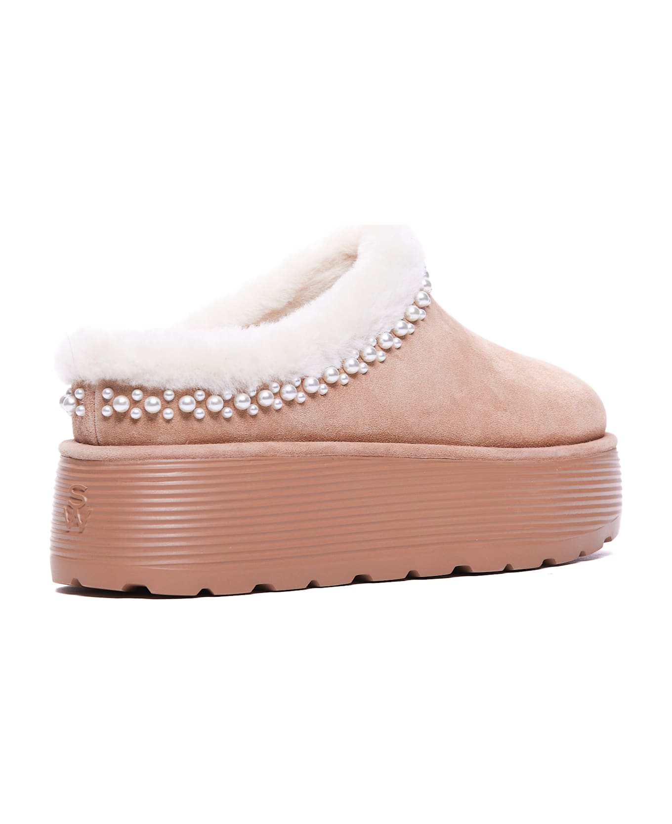 Stuart Weitzman Nellie Pearl Flatform Mules - Beige