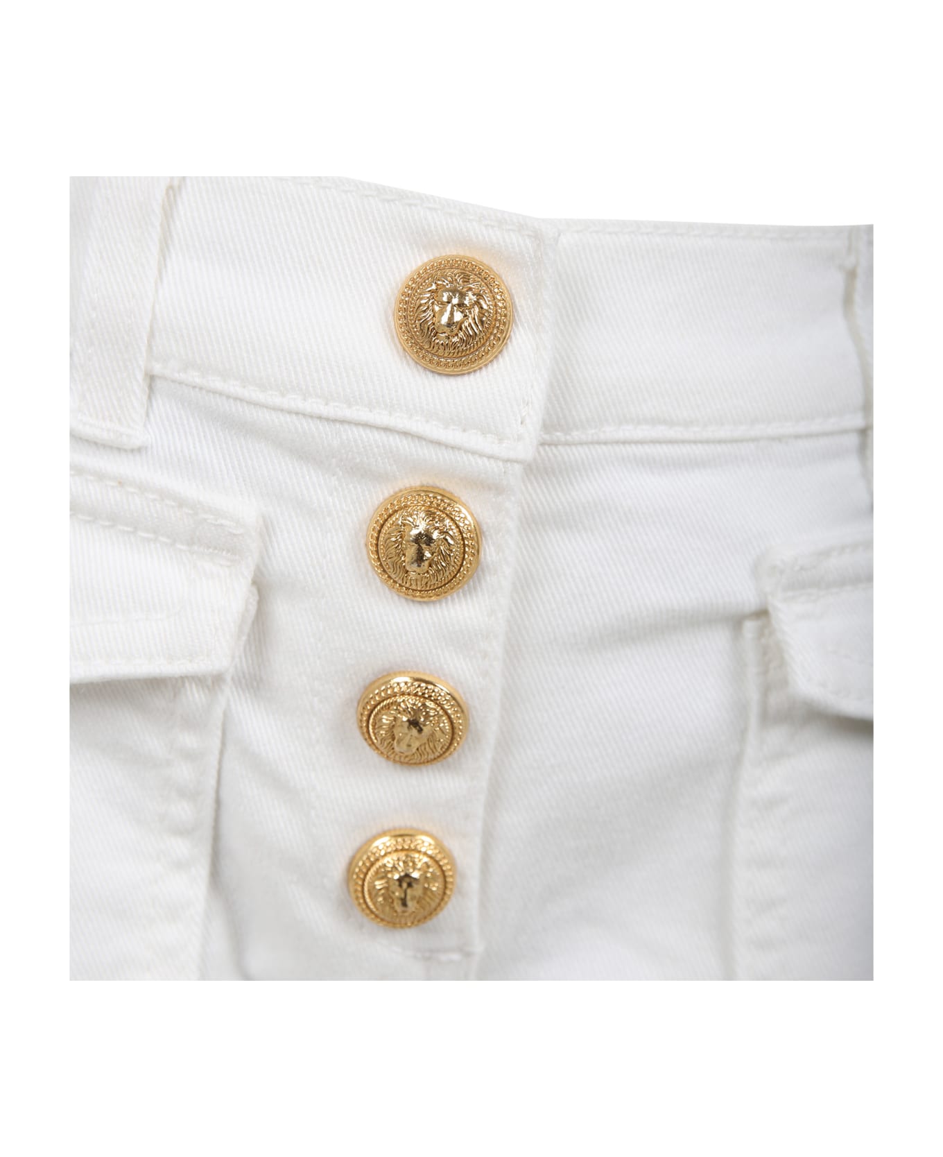 Balmain White Jeans For Girl With Gold Buttons - Bianco/oro