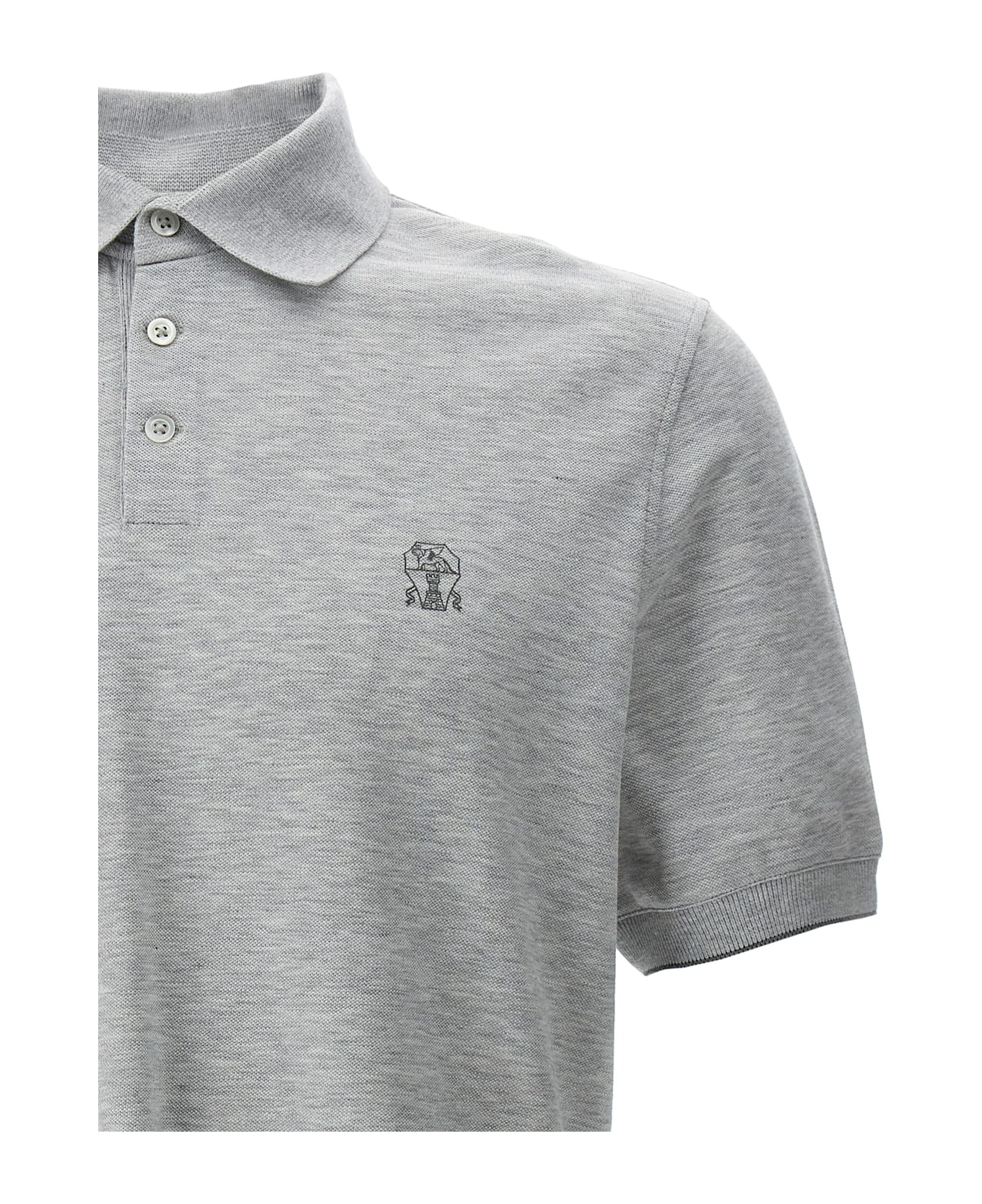 Brunello Cucinelli Logo Piqué Polo Shirt - Gray
