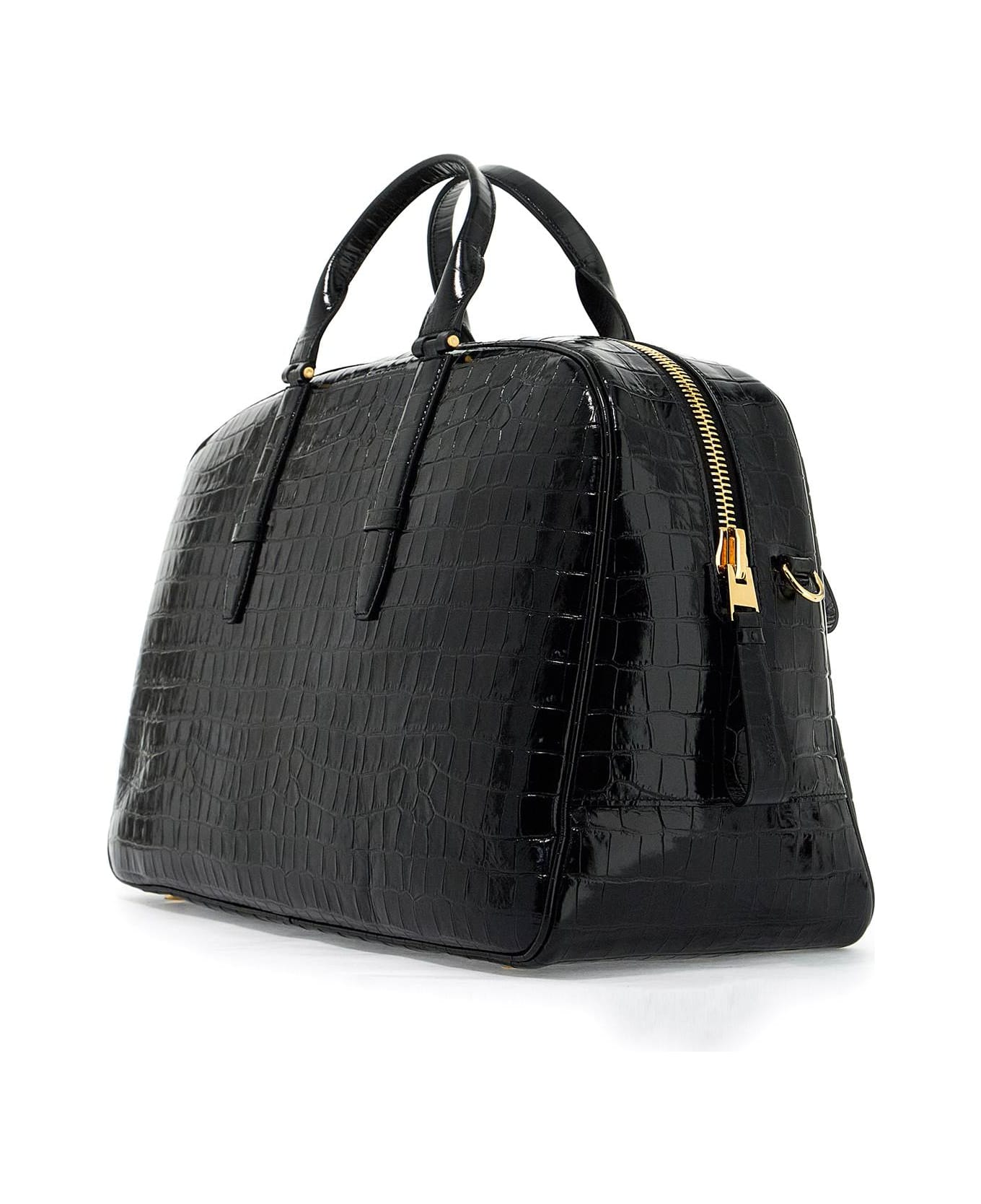 Tom Ford Black Croco Bowling Bag - BLACK (Black)