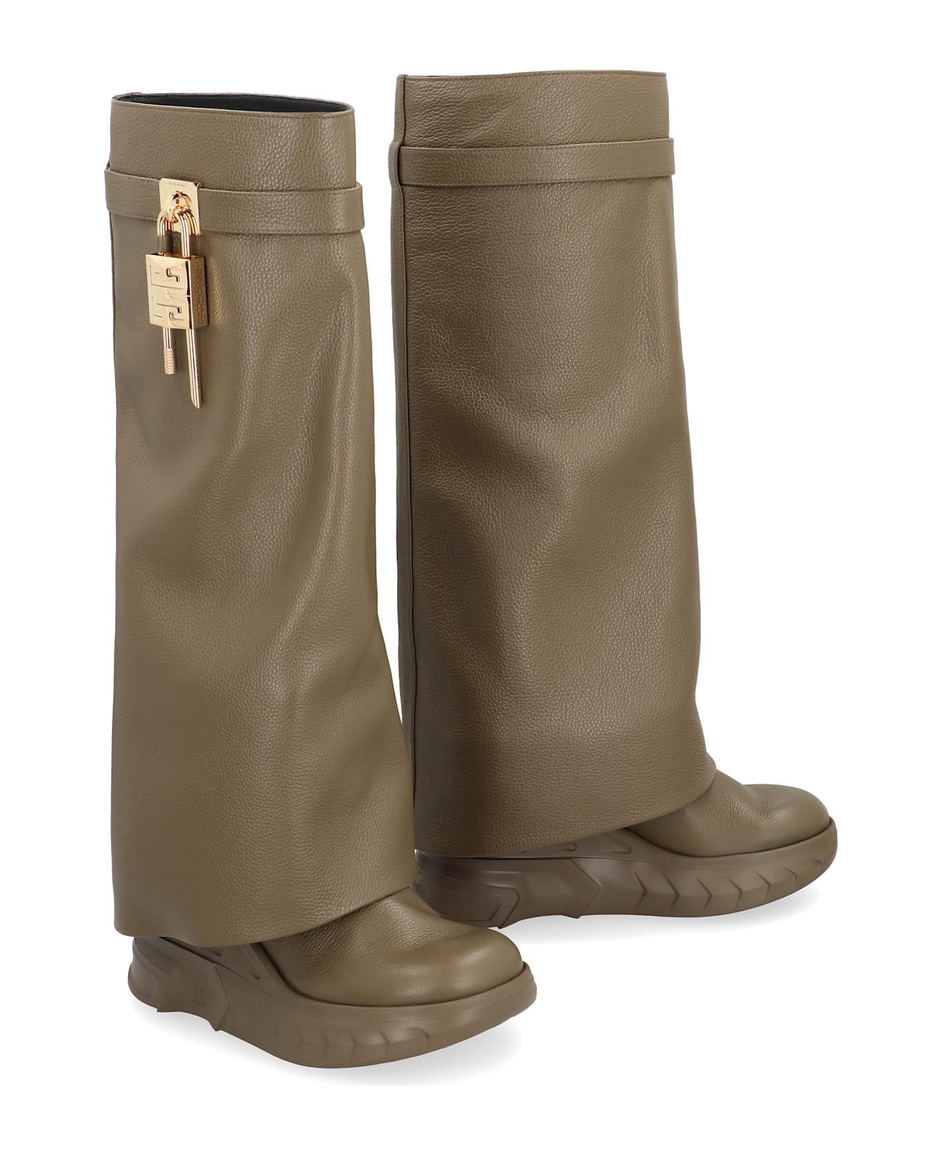 Givenchy Shark Lock Biker Leather Ankle Boots - green