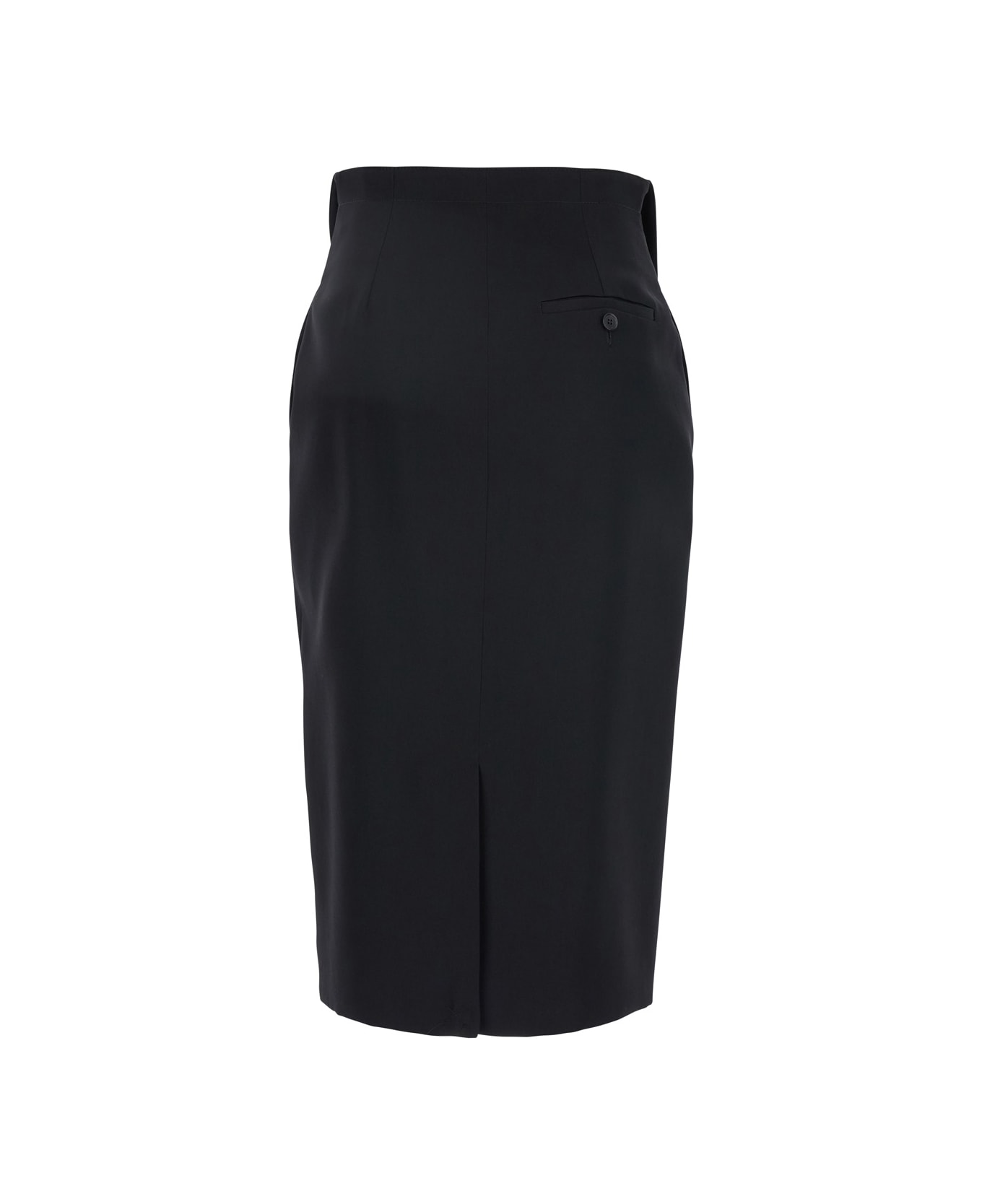 Alexander McQueen Black Skirt With Foldover Waist And Rear Single Slit In Wool - Black