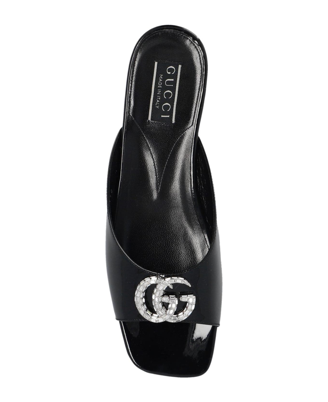 Gucci Logo Embellished Square-toe Slides - Black