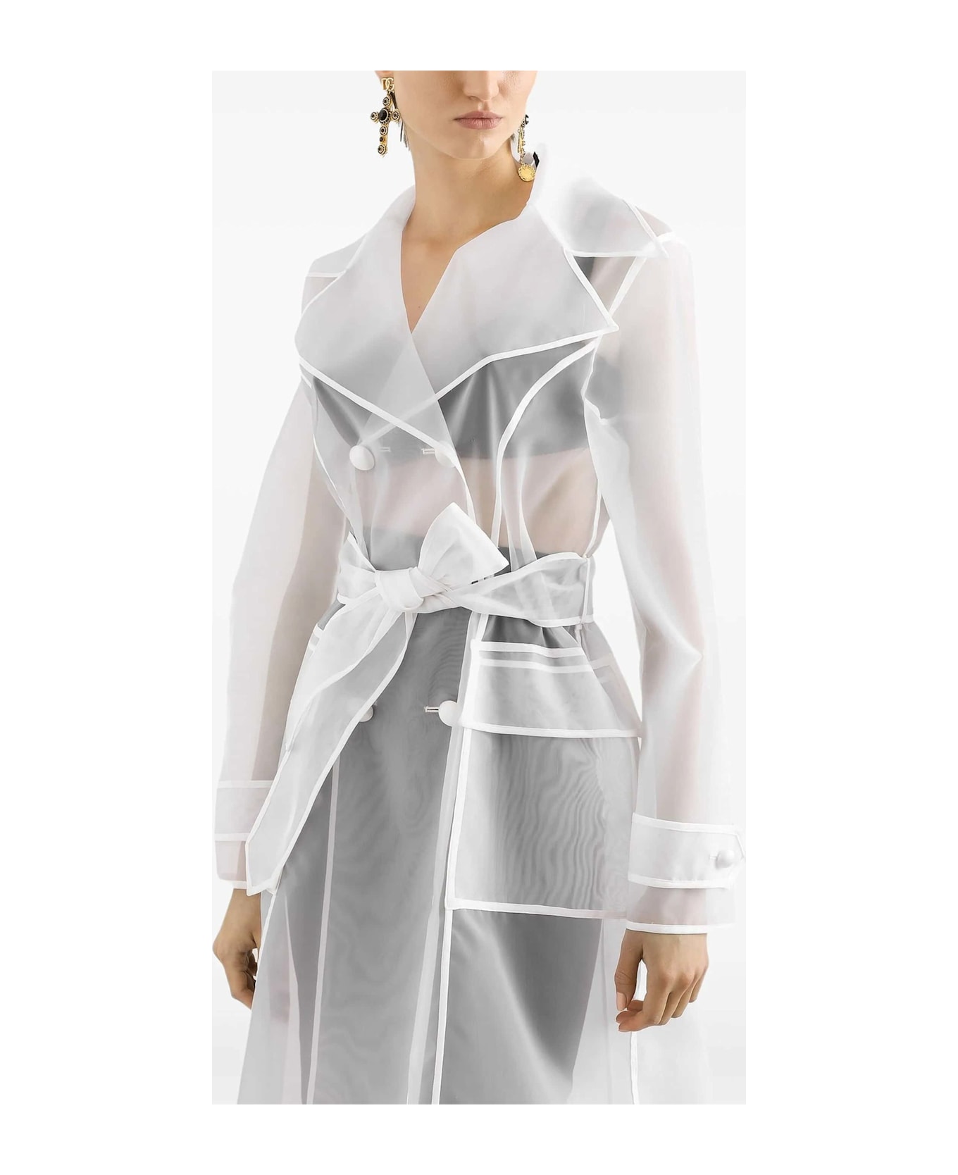 Dolce 
Gabbana White Organza Trench Coat - White