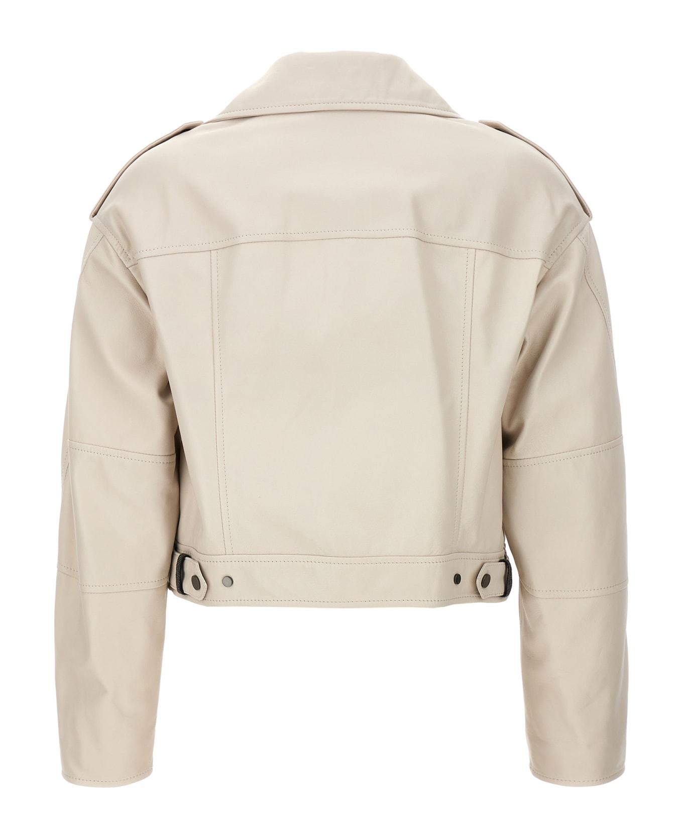 Brunello Cucinelli Leather Biker Jacket - Chalk レザージャケット