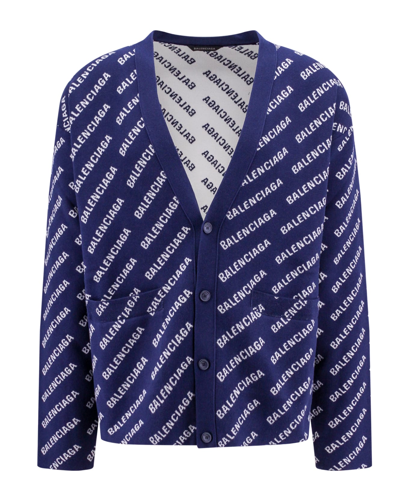 Balenciaga Embroidered Stretch Cotton Blend Oversize Cardigan - Blue カーディガン