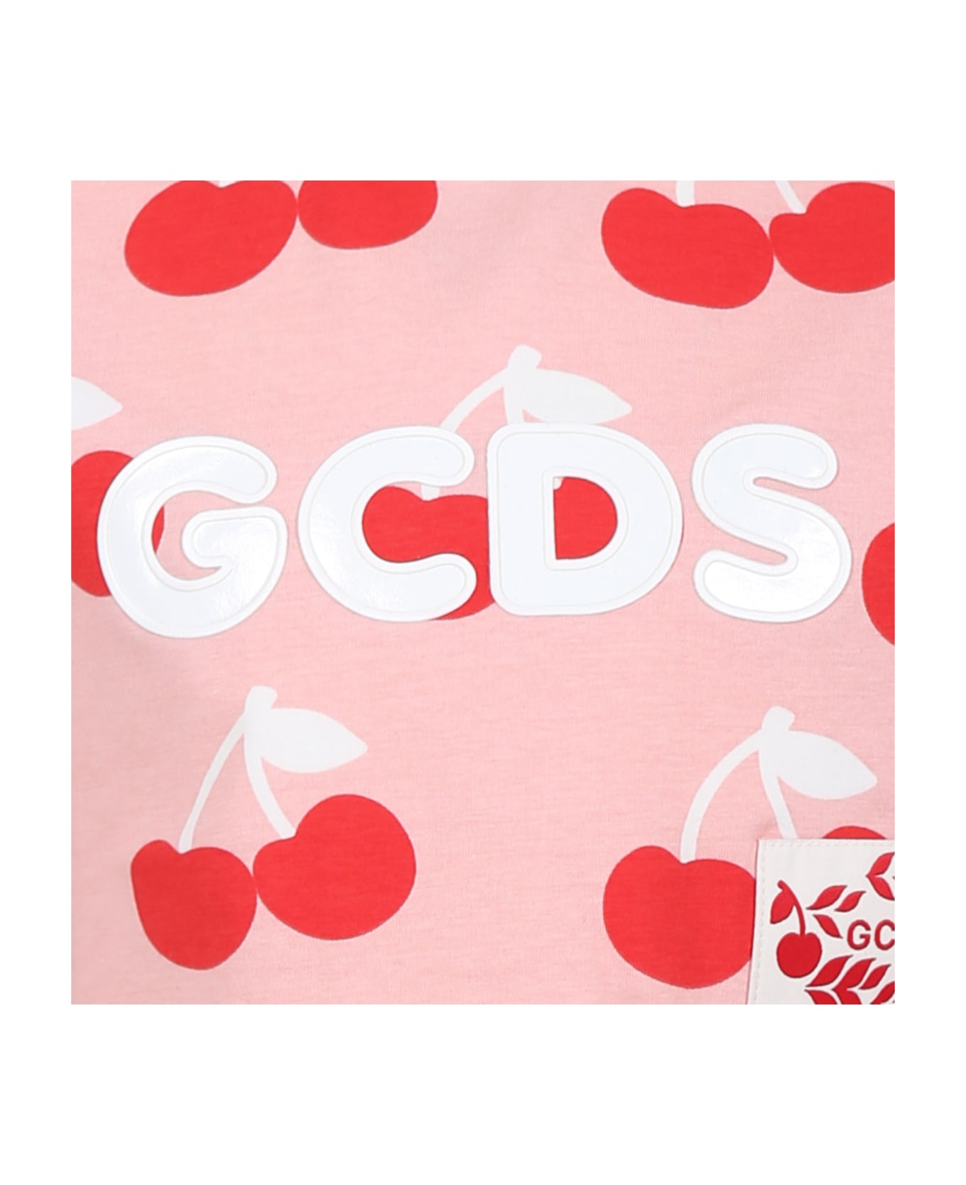 GCDS Mini Pink T-shirt For Girl With All-over Cherry Print - Pink Tシャツ＆ポロシャツ