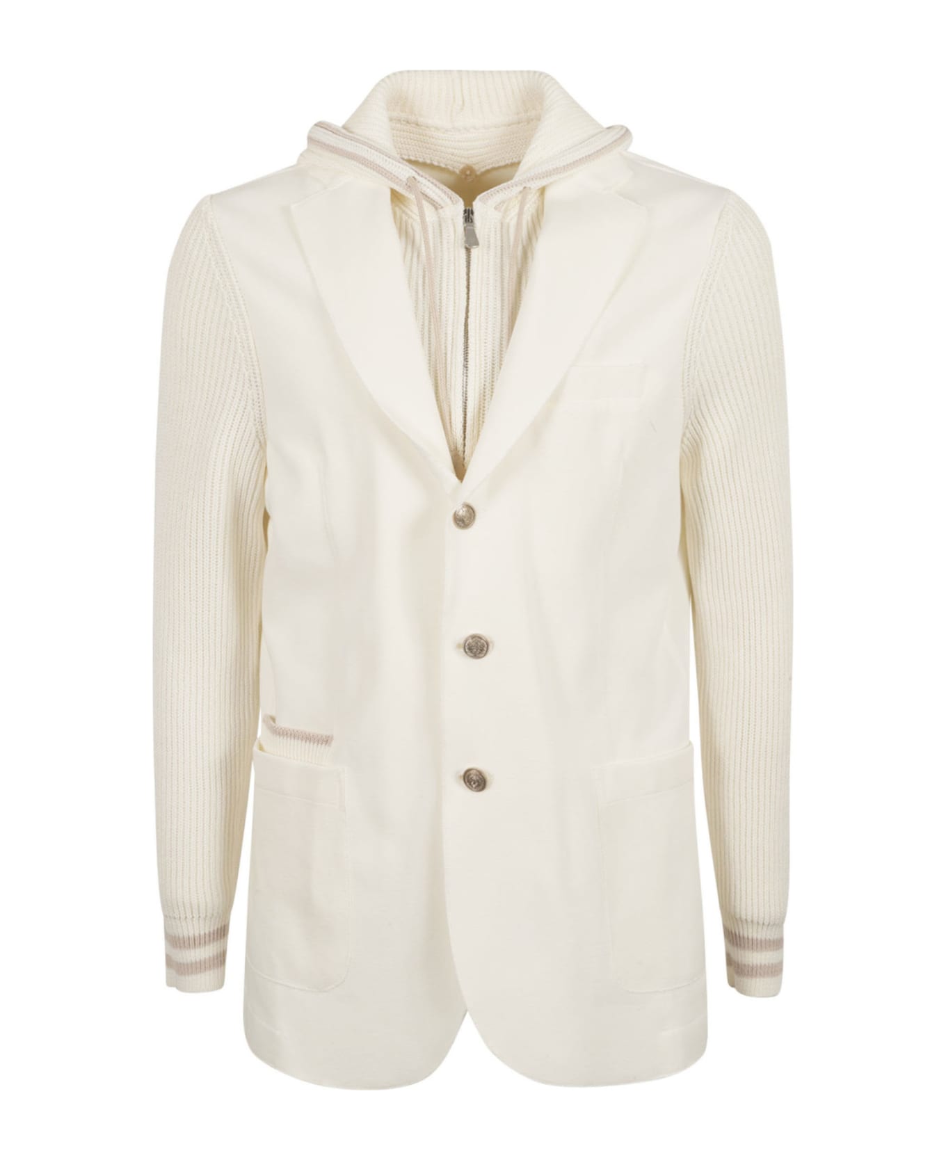 Eleventy Knit Layered Hooded Jacket - White ジャケット