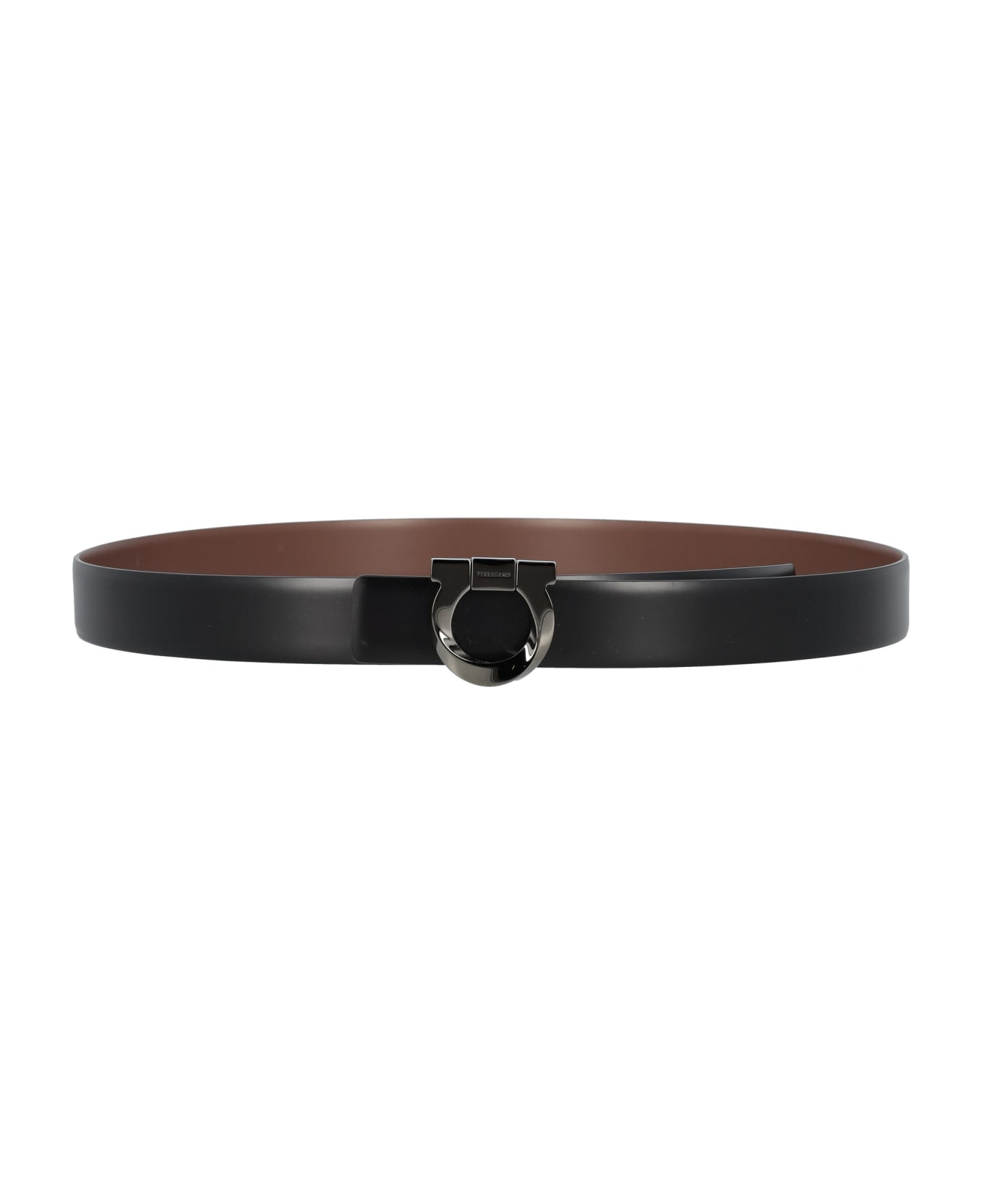 Ferragamo Double Sized Belt - BLACK/COCOA BROWN