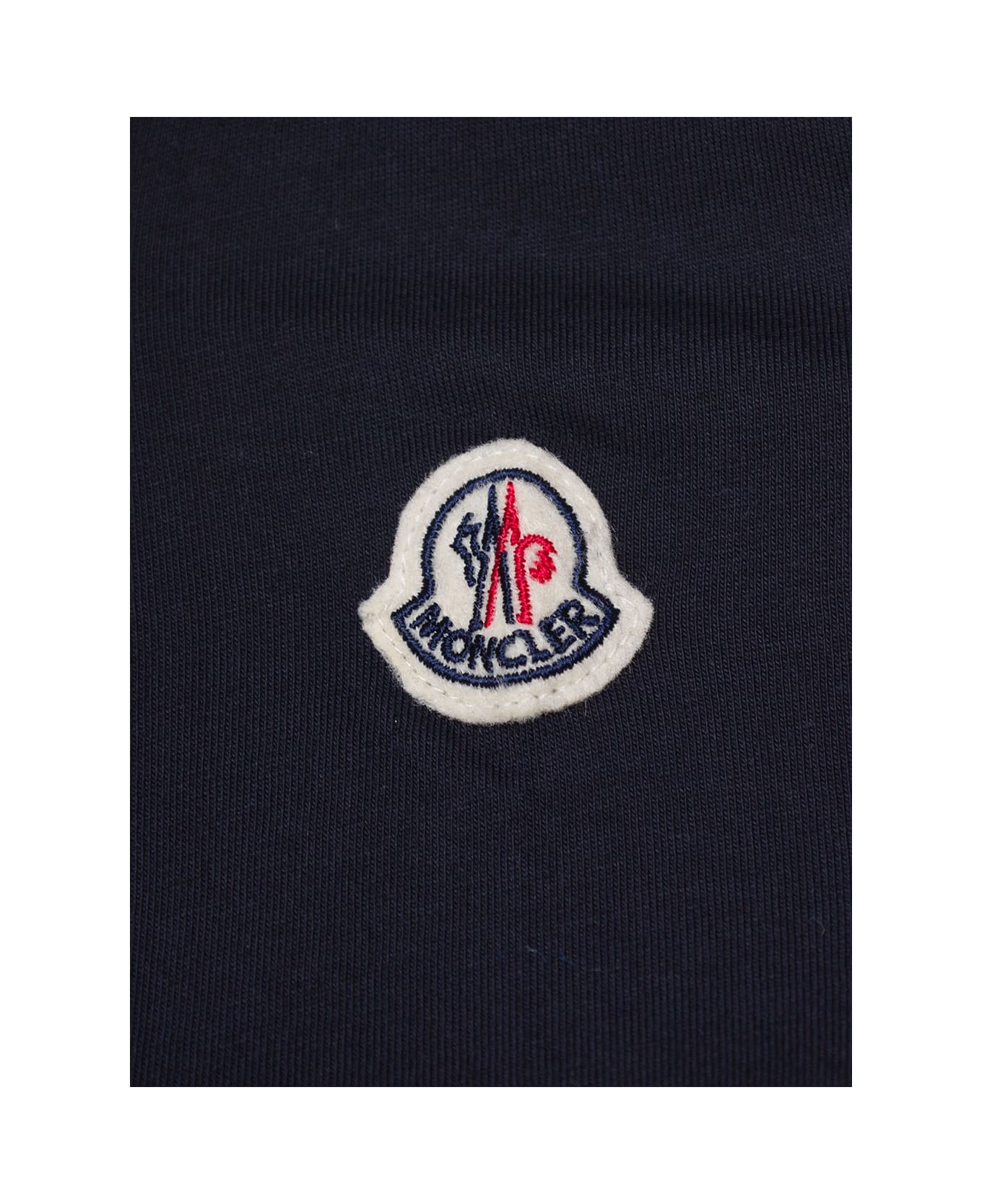 Moncler Dark Blue T-shirt With Logo Print And Patch In Cotton Boy - Blu