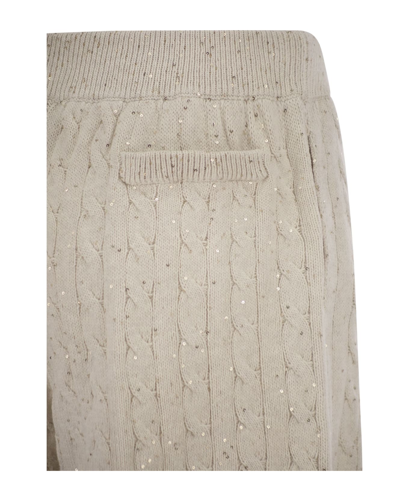Brunello Cucinelli Cotton Knit Shorts With Sequins - Oat