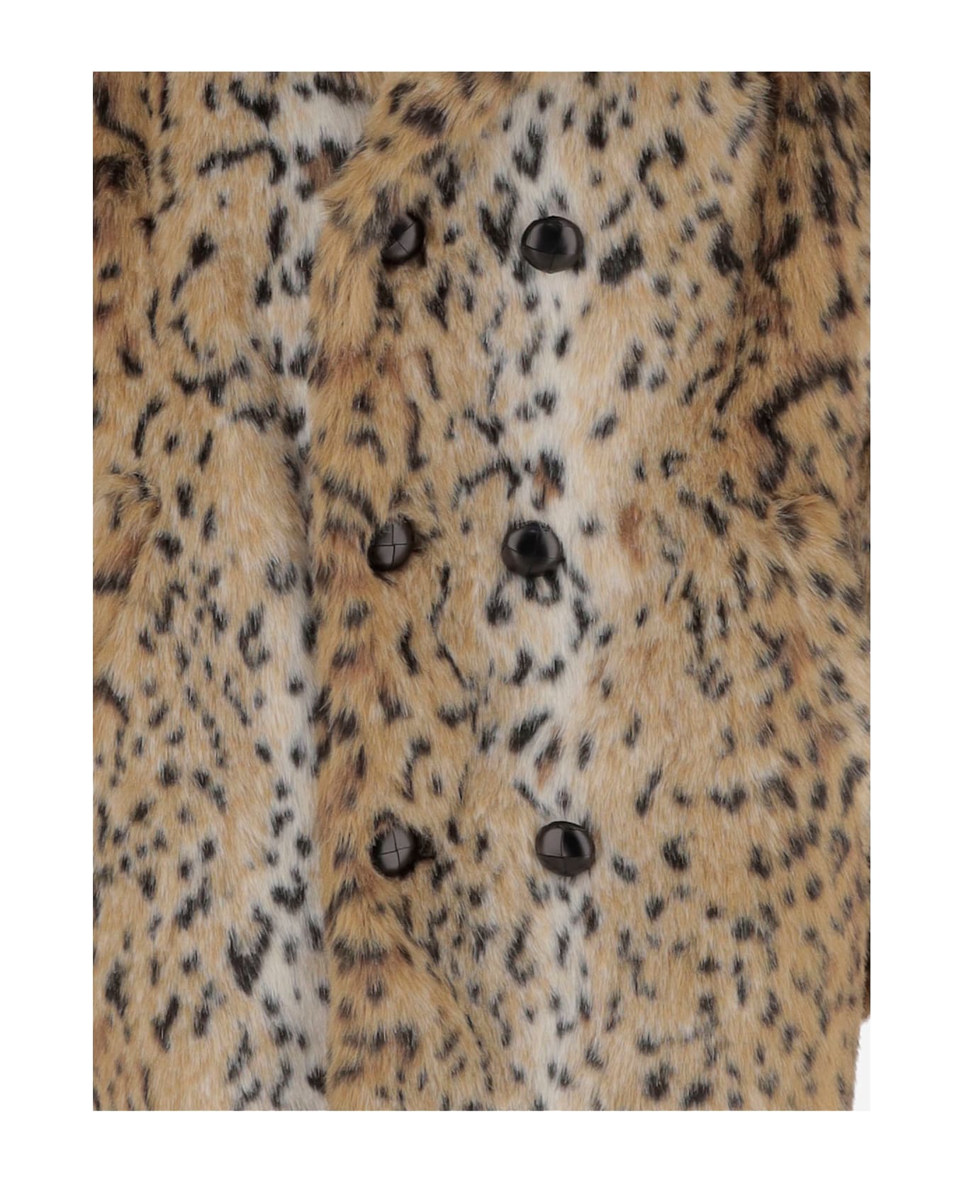 N.21 Short Faux Fur Coat With Leo Pattern - Brown