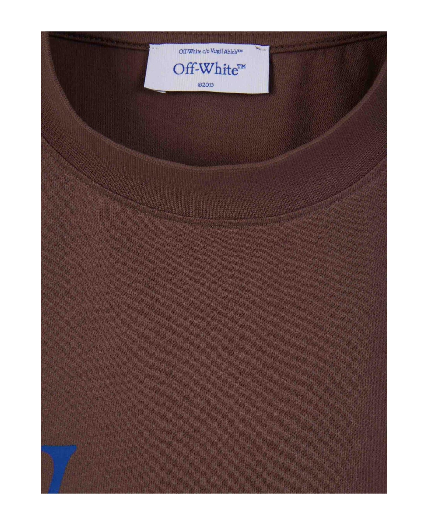 Off-White Logo Printed Crewneck T-shirt - BROWN/BLUE