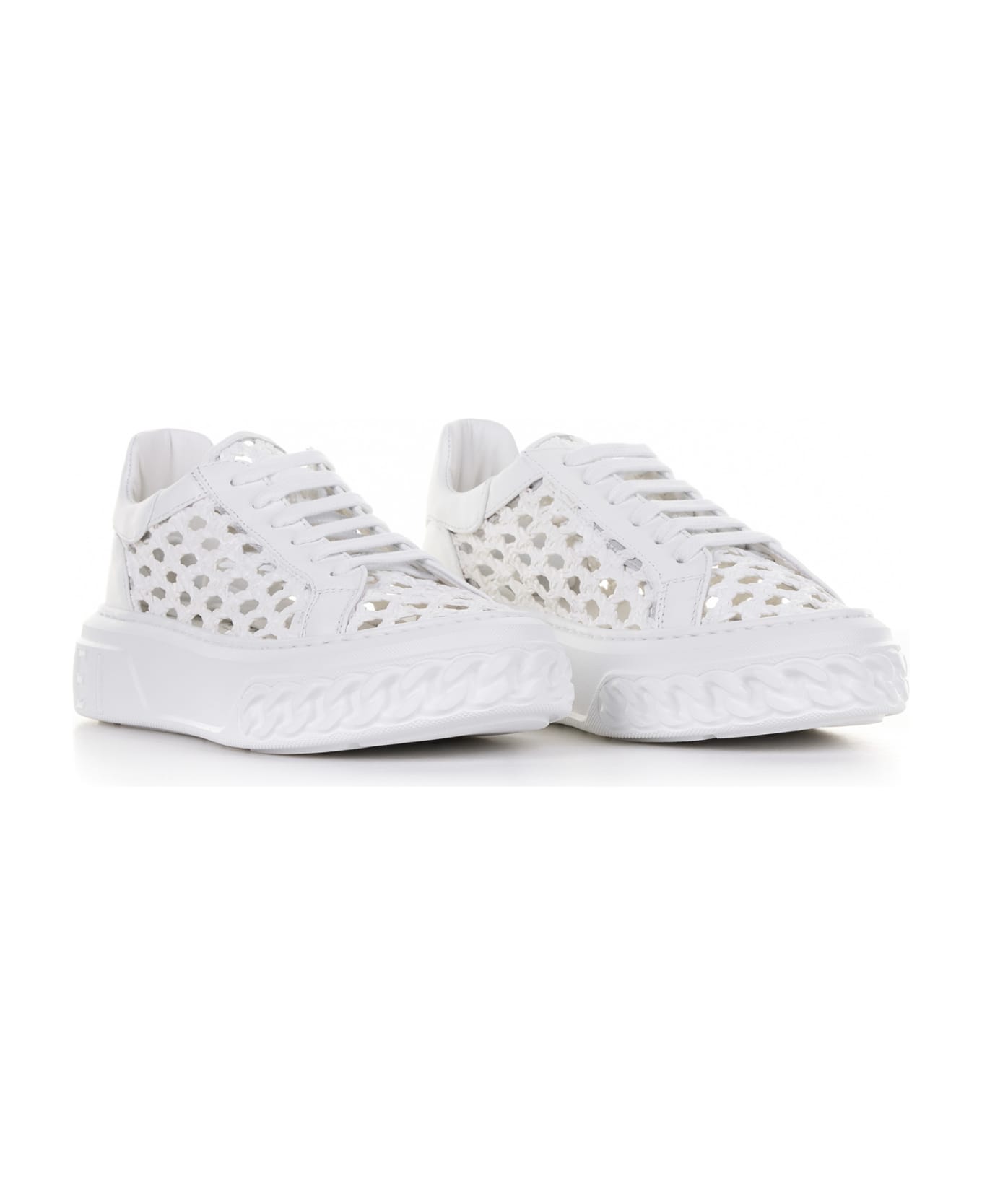 Casadei Perforated Leather Sneaker With Maxi Logo - BIANCO