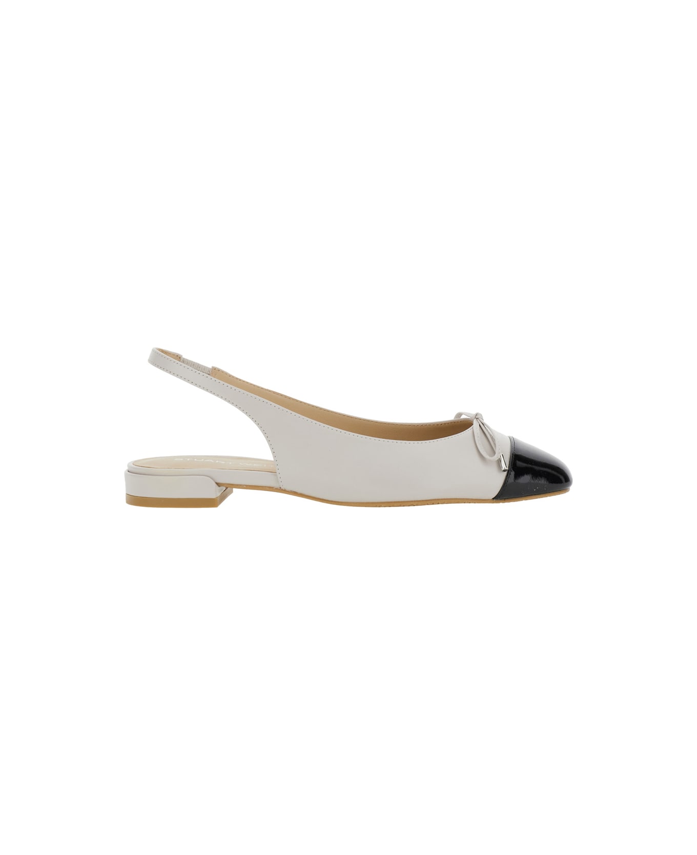 Stuart Weitzman Grey Slingback Ballet Shoes With Cap Toe And Bow Detail In Leather Woman - Grey