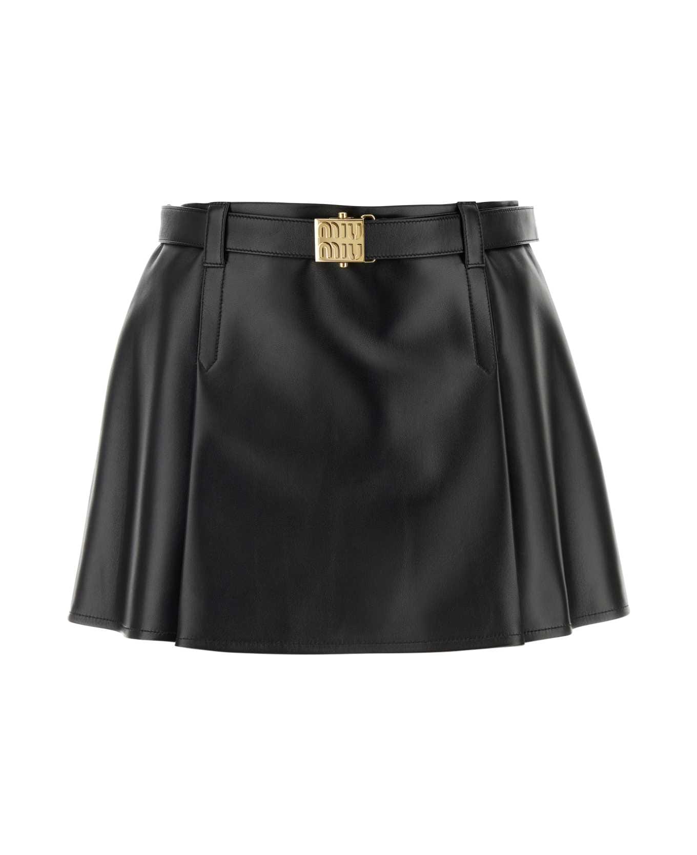 Miu Miu Black Nappa Leather Mini Skirt - NERO