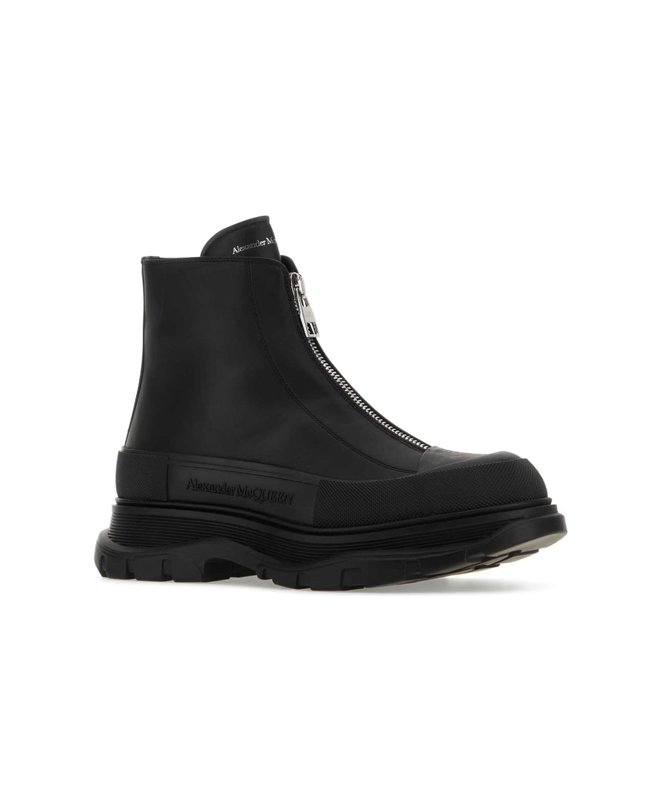 Alexander McQueen Black Leather Ankle Boots - BLACK/BLACK