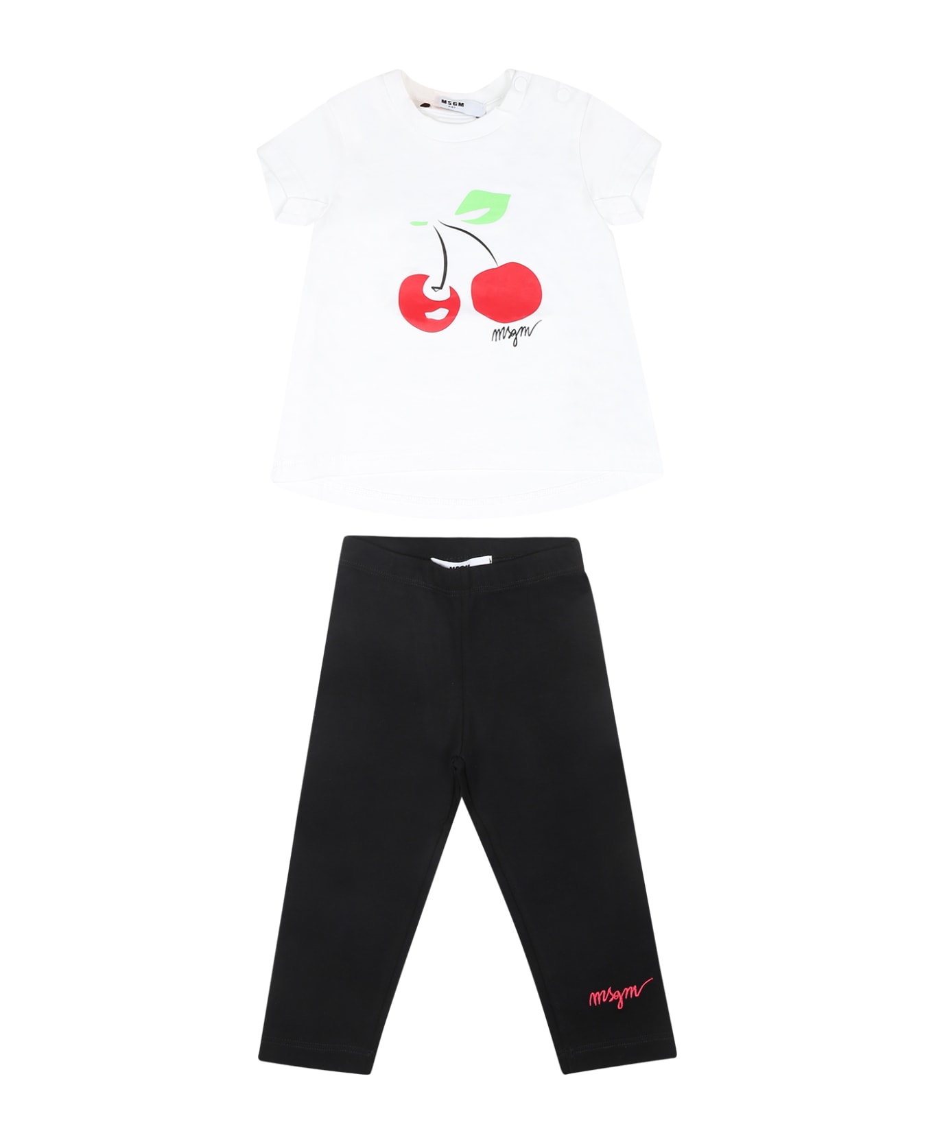 MSGM White Suit For Baby Girl With Cherry Print - White