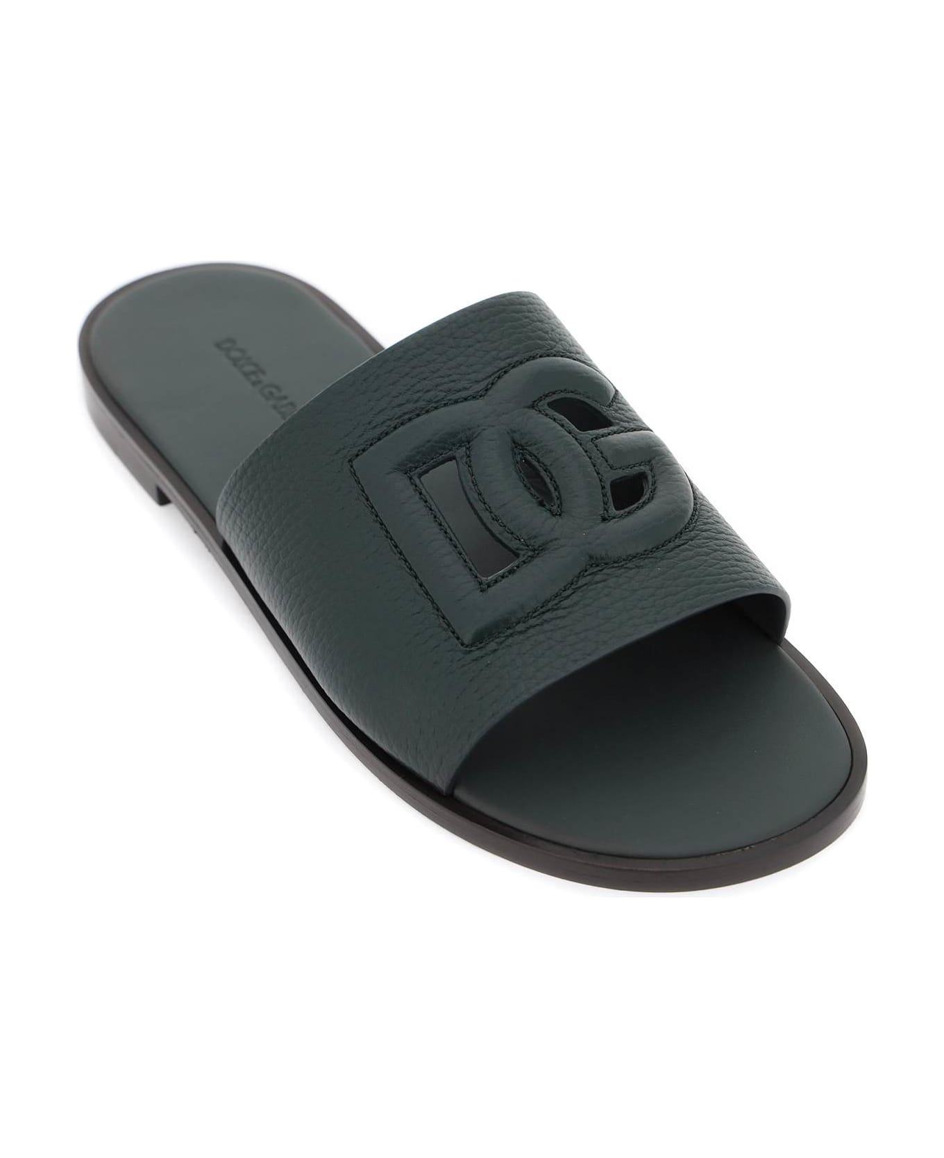 Dolce & Gabbana Cut-out Logo Leather Slides - VERDE SCURO 3 (Green)