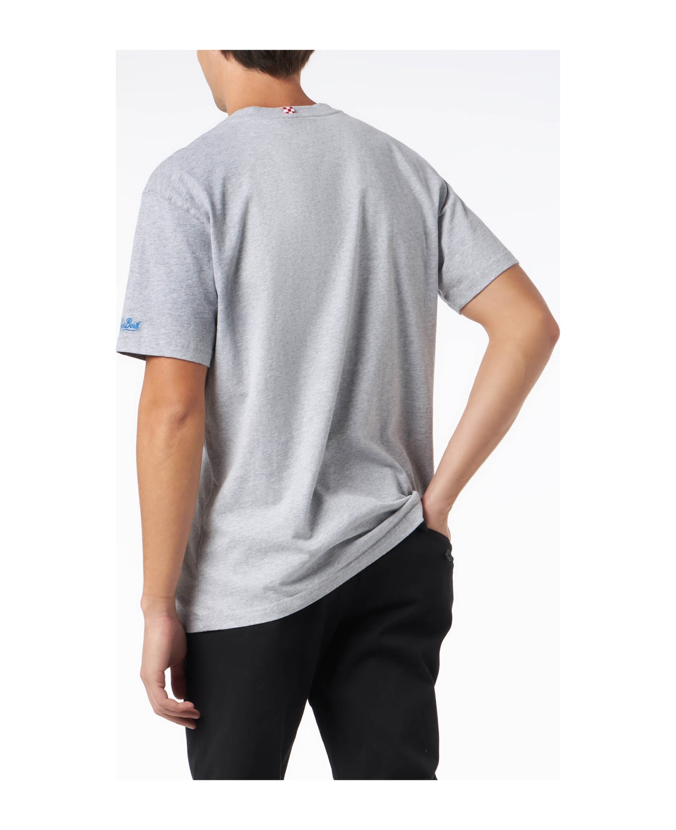 MC2 Saint Barth Man Heavy Cotton T-shirt With Gin Tonic Print - GREY