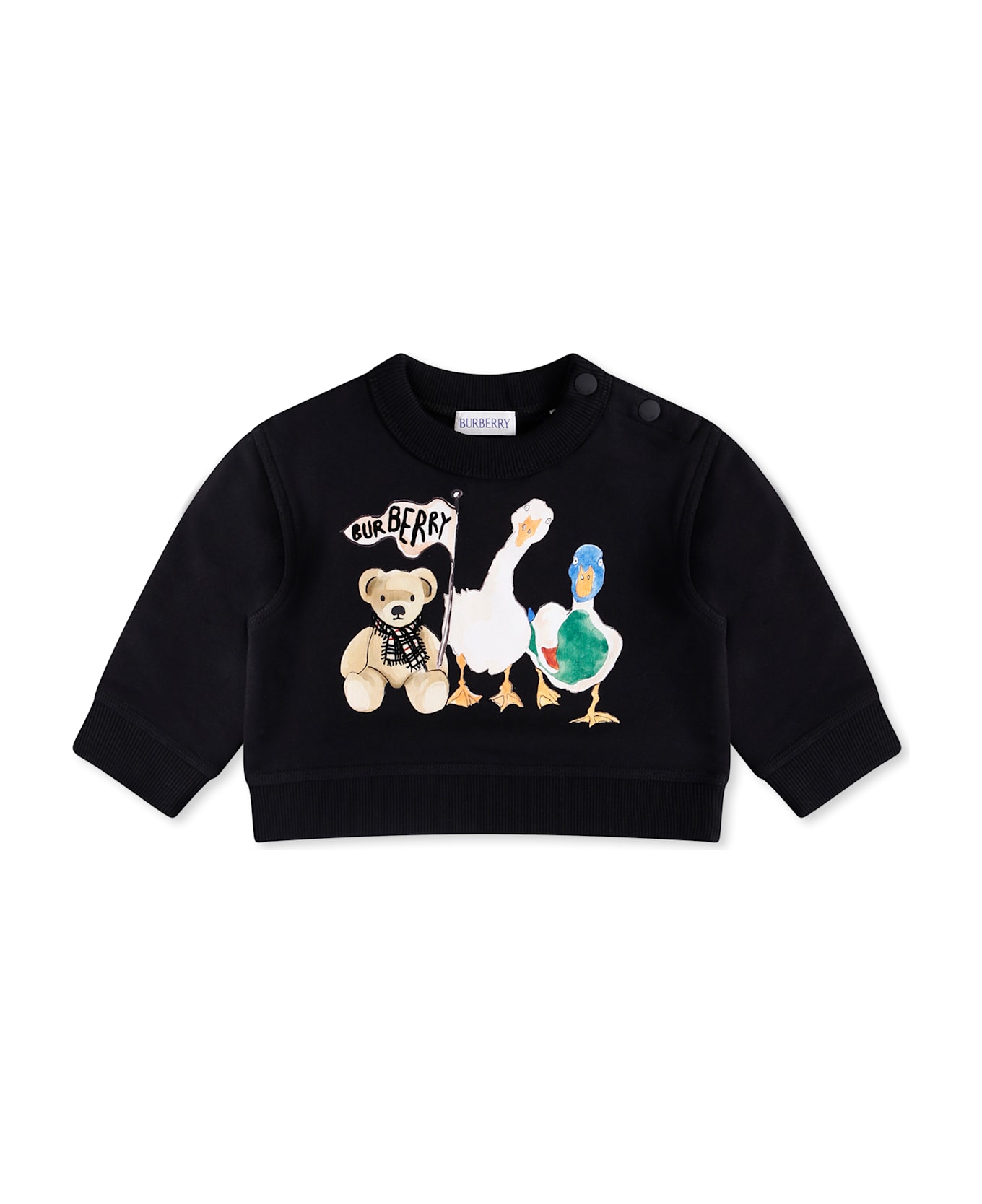 Burberry Black Sweatshirt For Baby Girl With Teddy Bear - Black