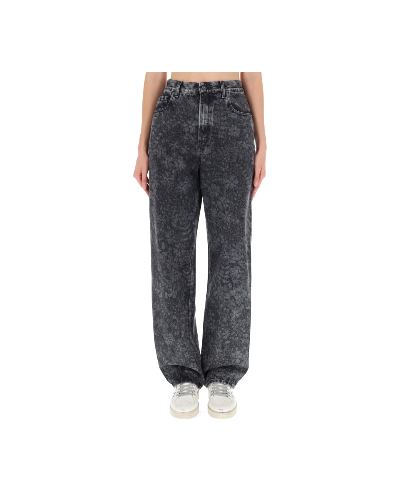 Golden Goose Jeans With Floral Pattern - BLACK