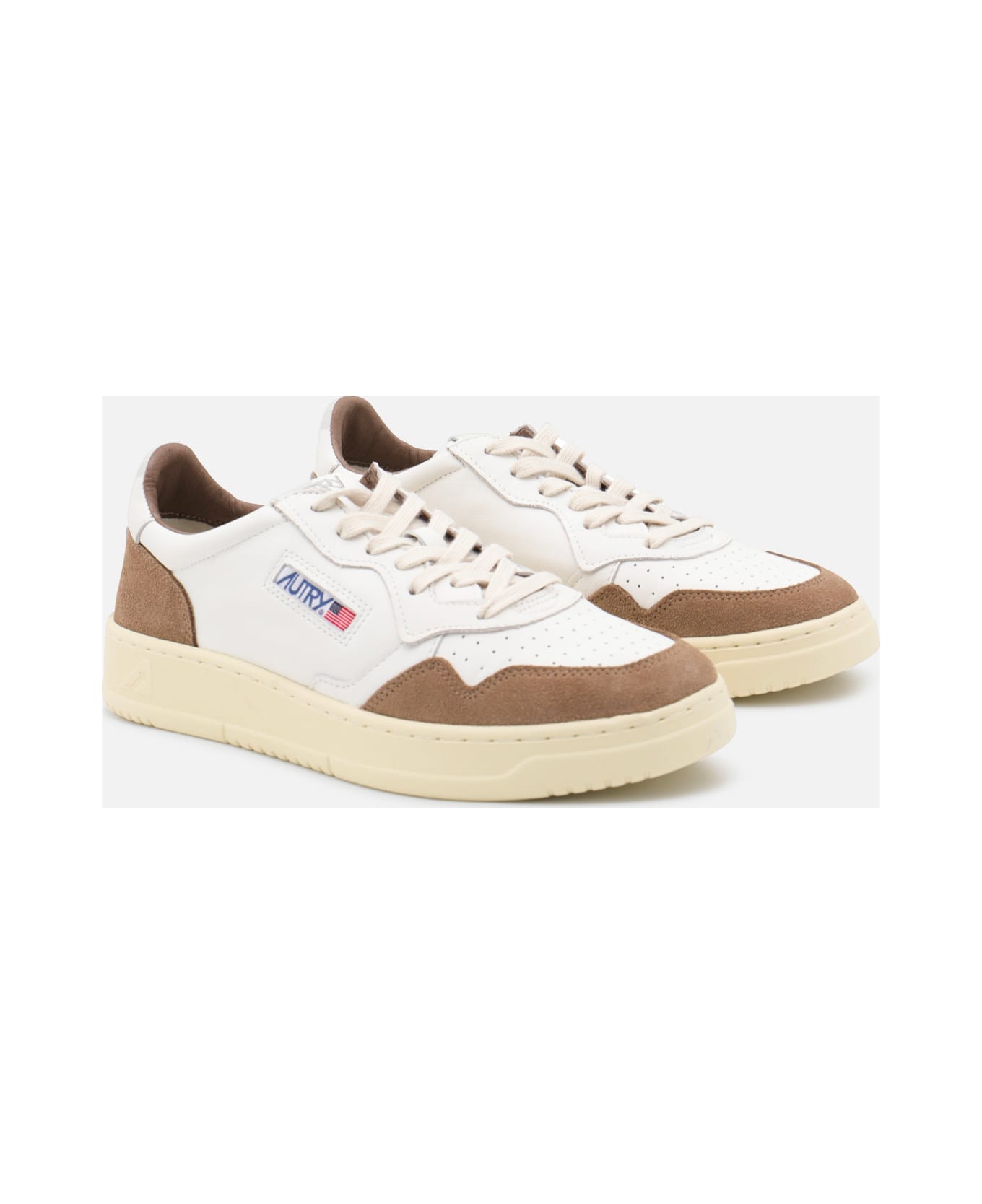 Autry White And Light Beige Leather Medalist Sneakers - WHITE/TOBACCO スニーカー