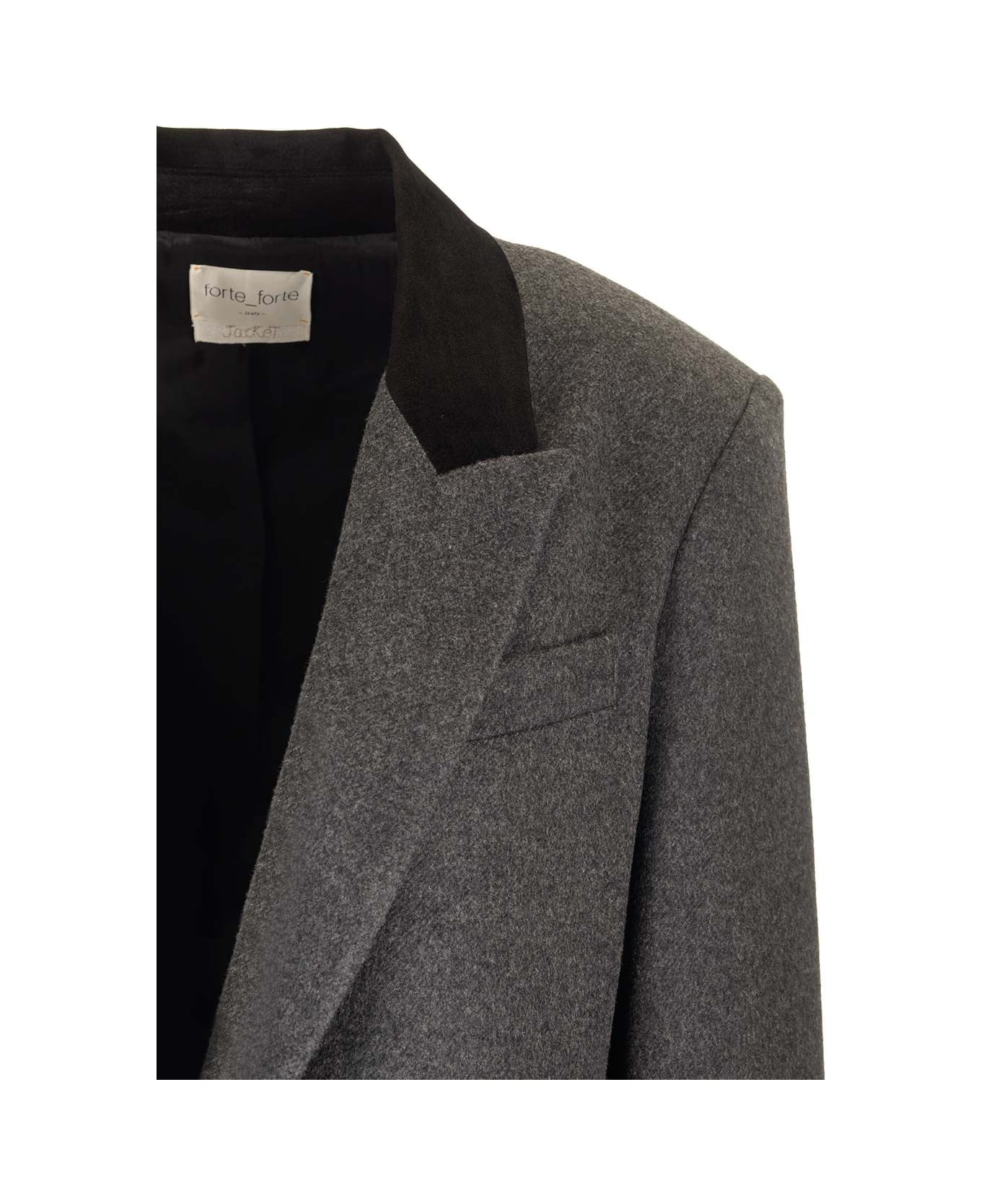 Forte_Forte Wool Cloth Jacket Contrasting Velvet Rever - Grey