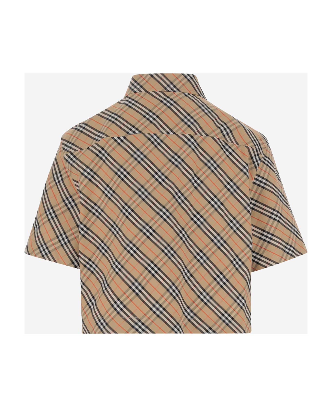 Burberry Cotton Crop Shirt With Check Pattern - Beige