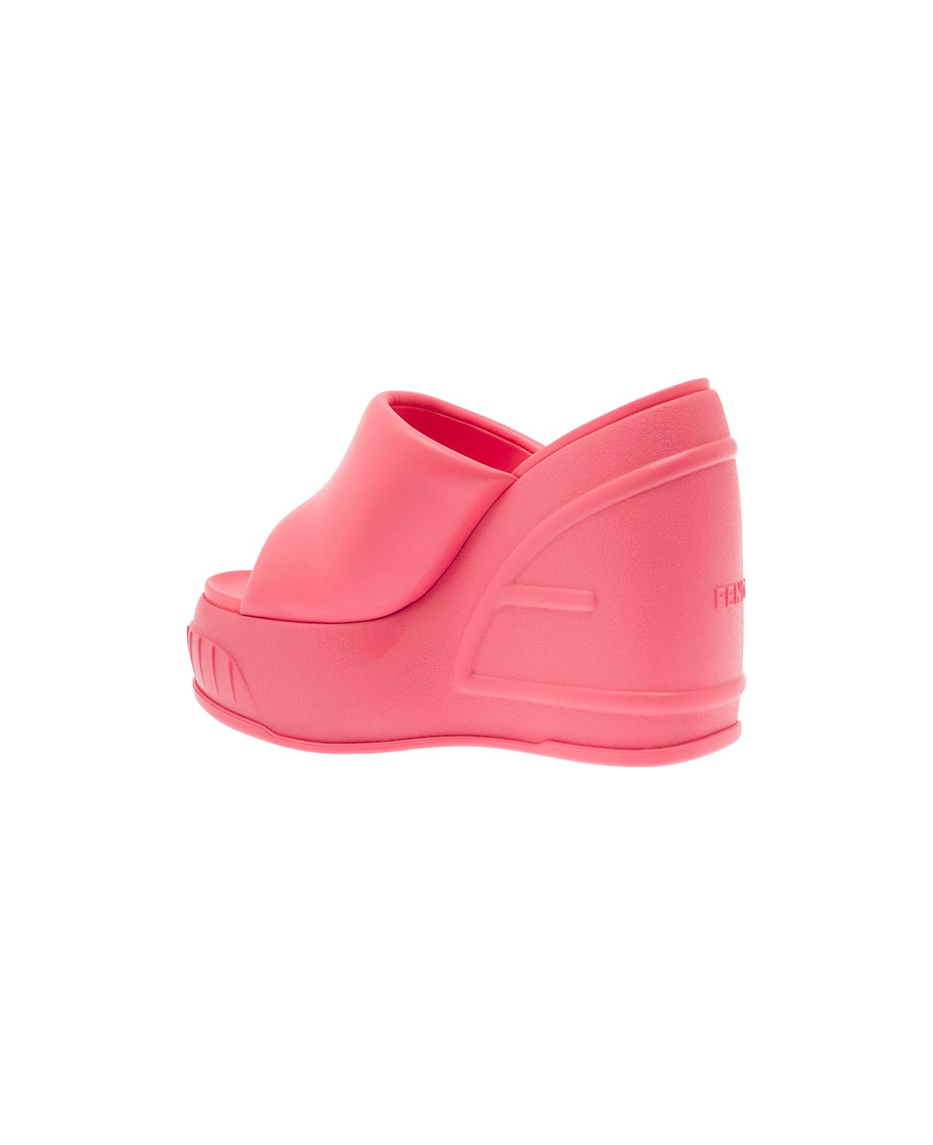 Fendi Pink Platform Slides With Embossed Oversized Ff Pattern In Leather Woman - Pink