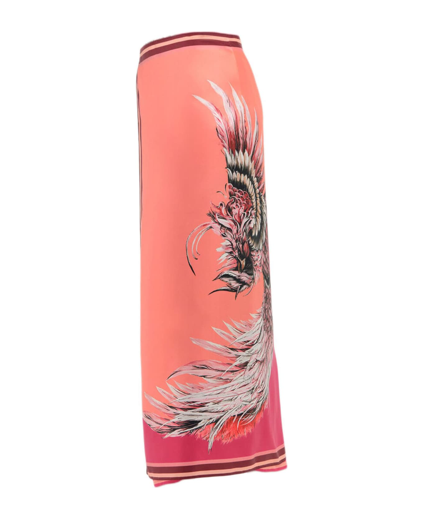 Roberto Cavalli Plumage Print Silk Skirt - Fuchsia