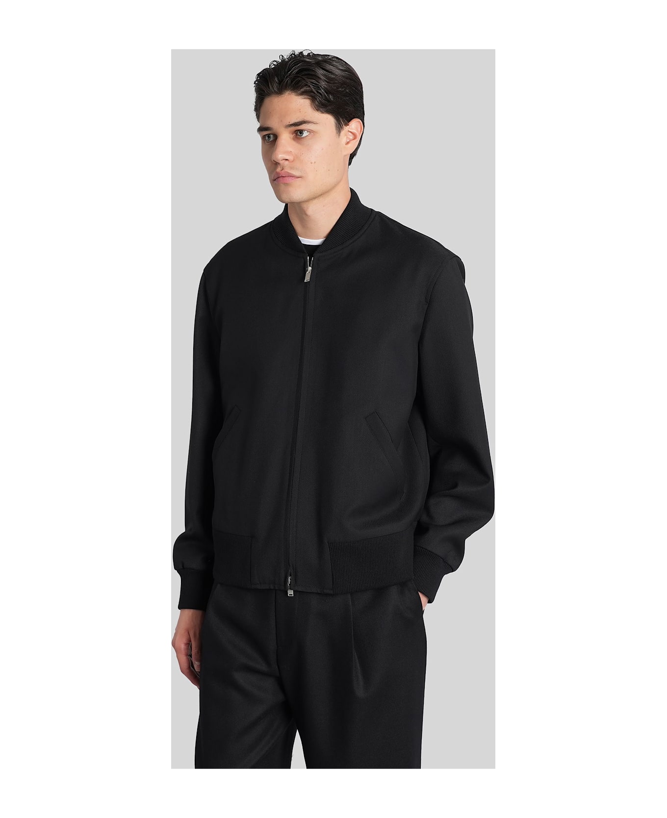 Lardini Bomber Jacket In Black Wool - black