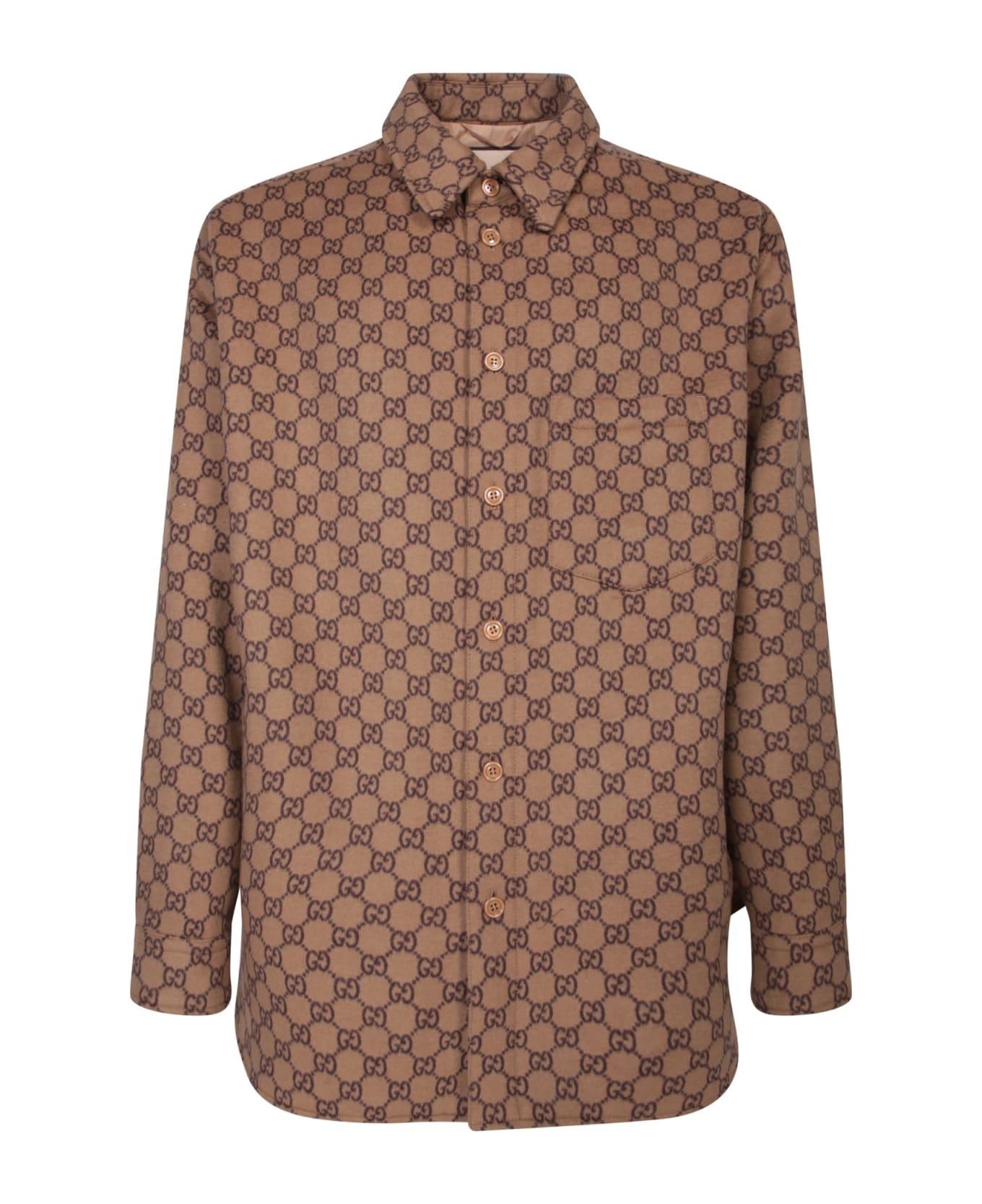 Gucci 'gg' Padded Shirt Jacket - Camel