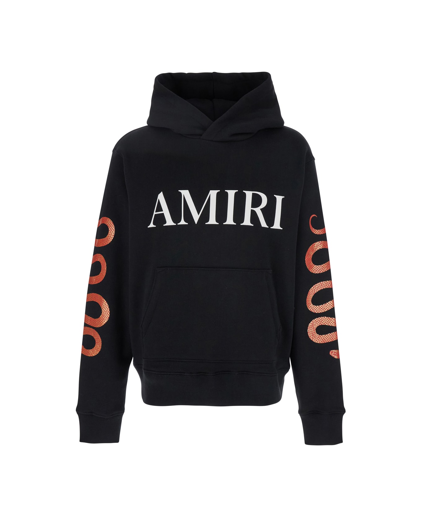 AMIRI Black Hoodie With Maxi Logo Lettering On The Front And Snake Print On The Sleeves In Cotton Man - Black