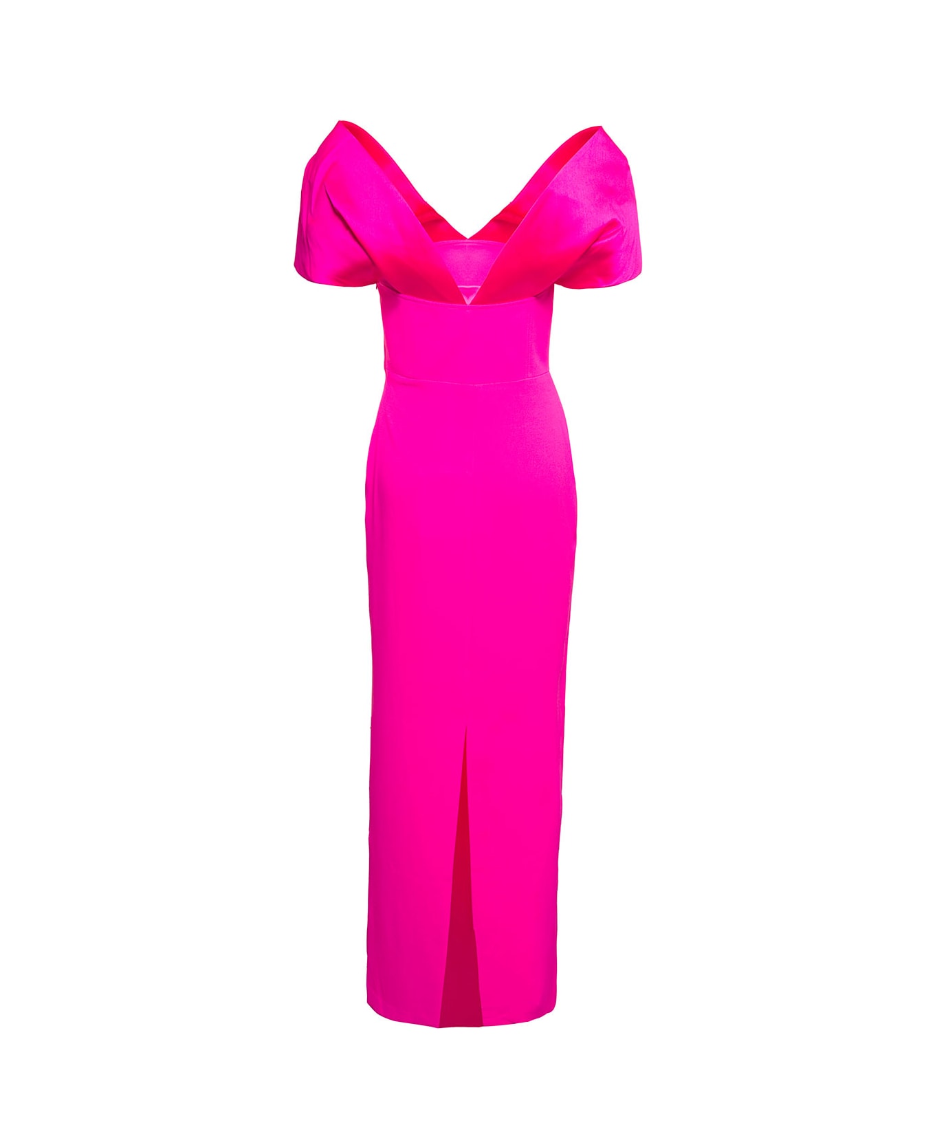 Solace London 'dakota' Maxi Fuchsia Dress With Off-shoulder Neckline And Satin Inserts In Polyester Woman - Fuxia ワンピース＆ドレス