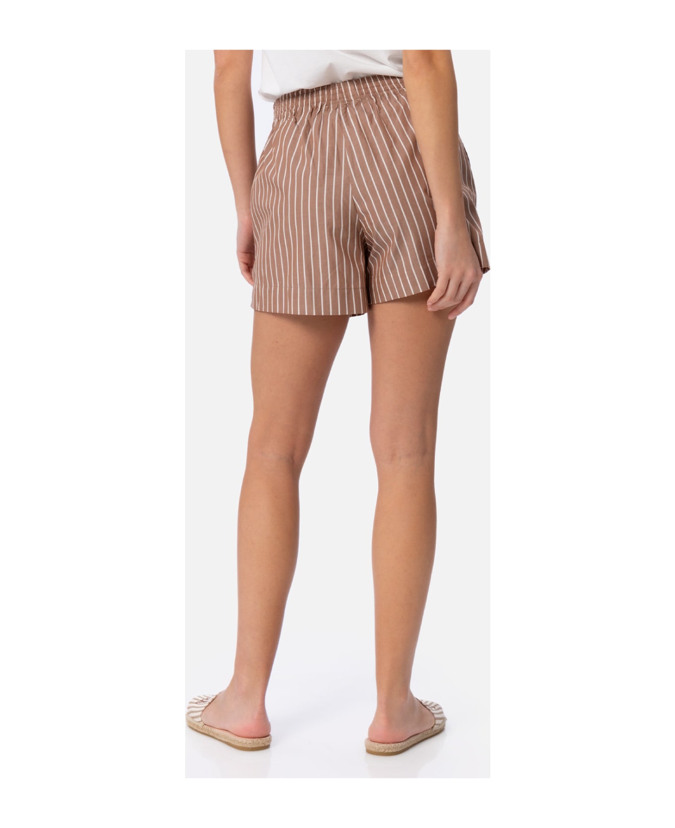 MC2 Saint Barth Woman Cotton Striped Pull Up Shorts Meave - BROWN