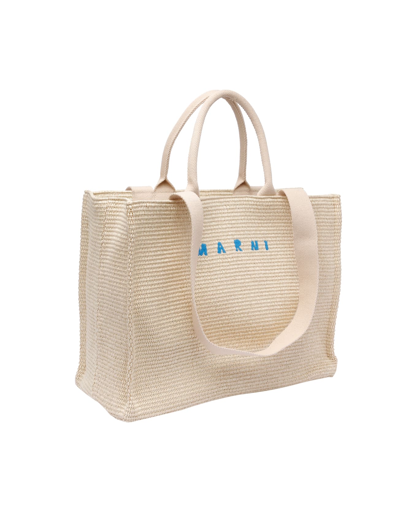 Marni Fabric Rafia Effect Shopping Bag - White