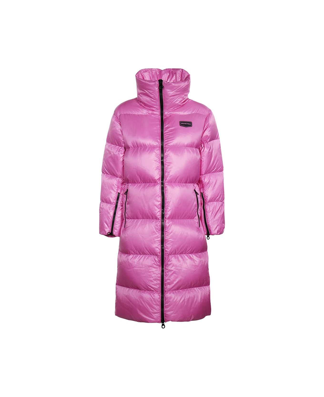 Duvetica Belted Hooded Long Down Jacket - Pink