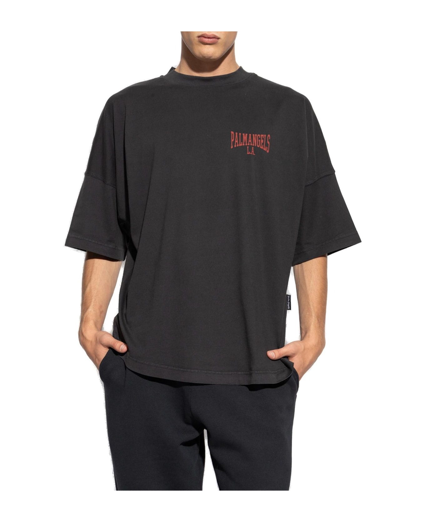 Palm Angels Logo Printed Drop Shoulder T-shirt - Black