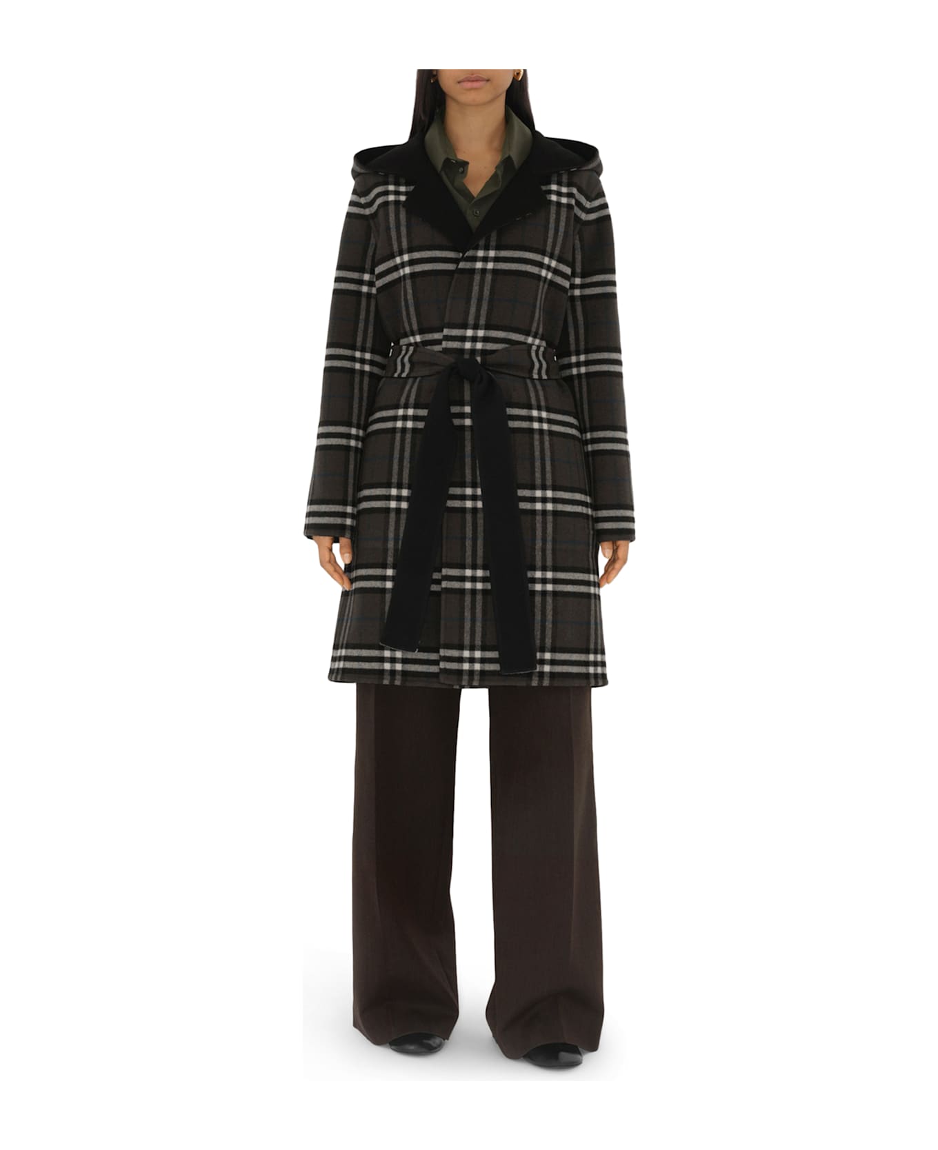 Burberry Medium Reversible Wool Check Car Coat - Black