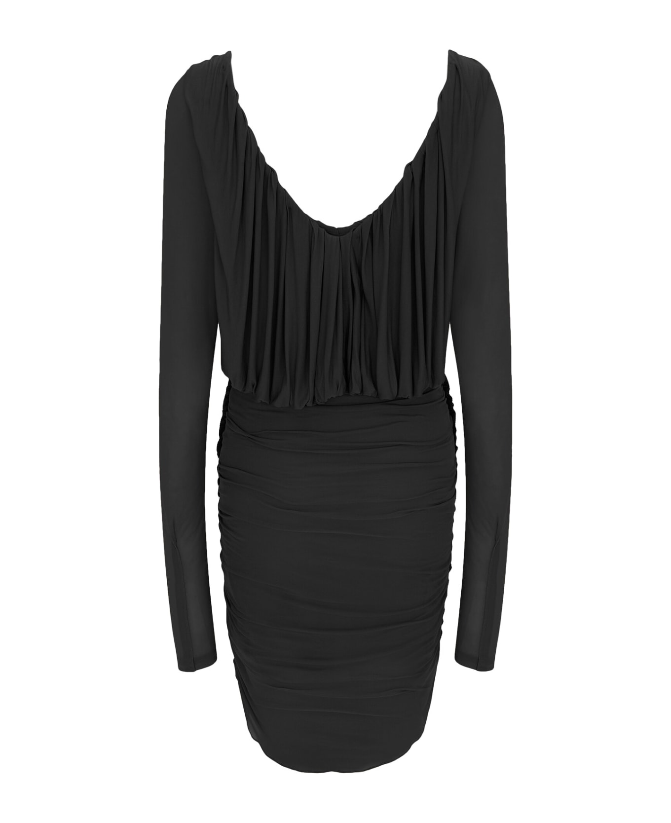 Saint Laurent Cupro Dress With Drapery - Black