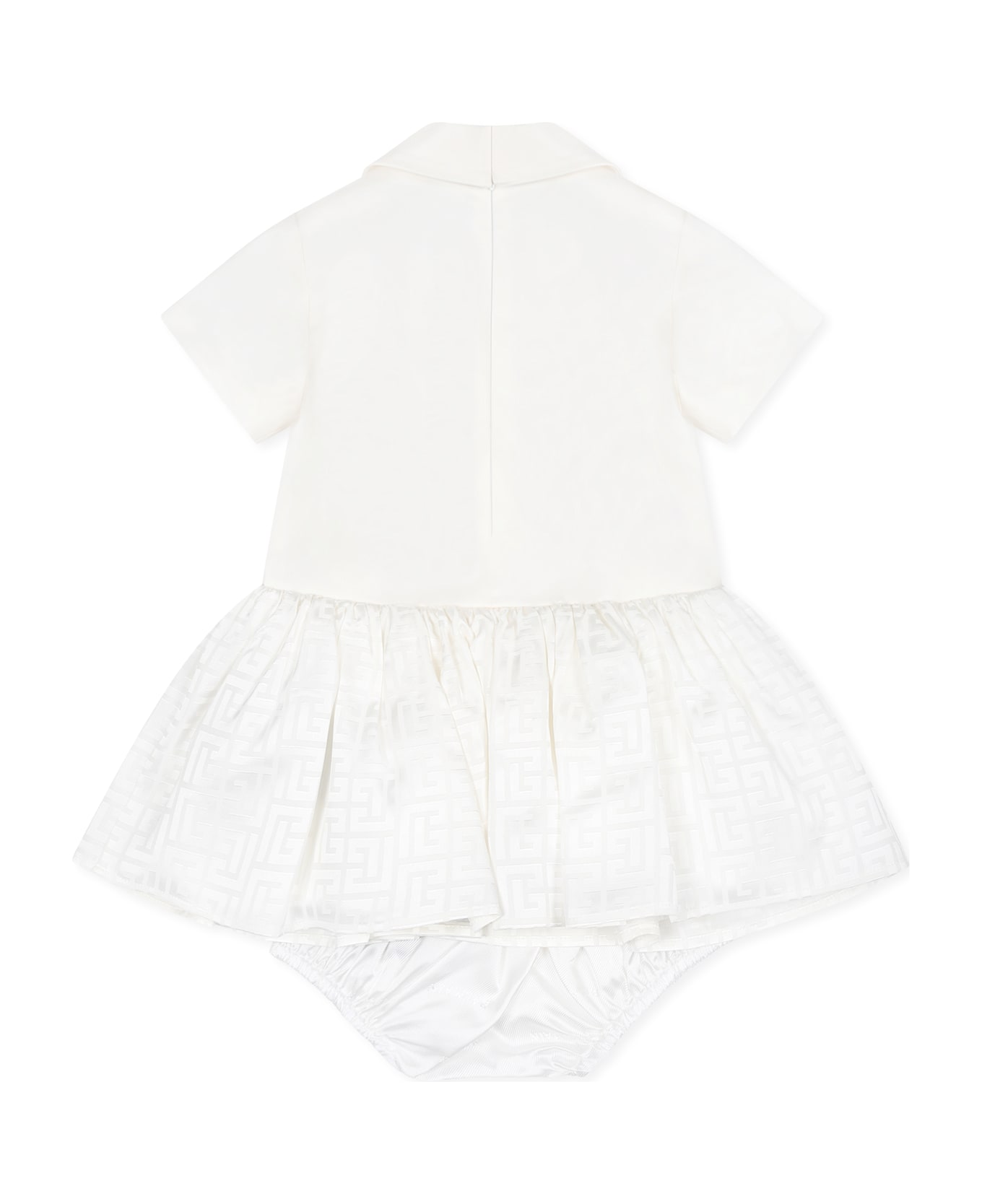 Balmain Ivory Dress For Baby Girl With Labyrinth - Ivory