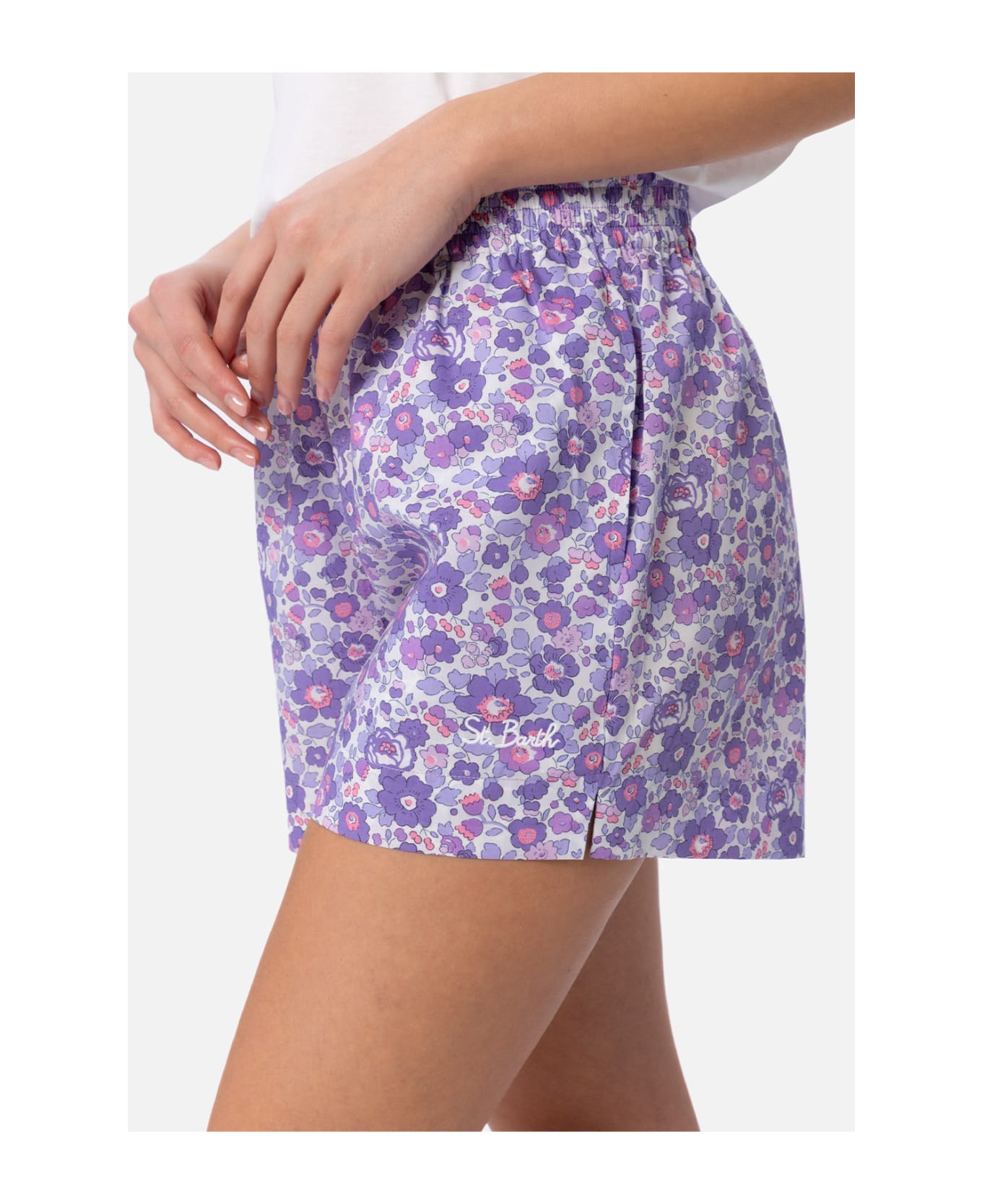 MC2 Saint Barth Woman Cotton Betsy Pull Up Shorts Meave | Made With Liberty Fabric - LILAC