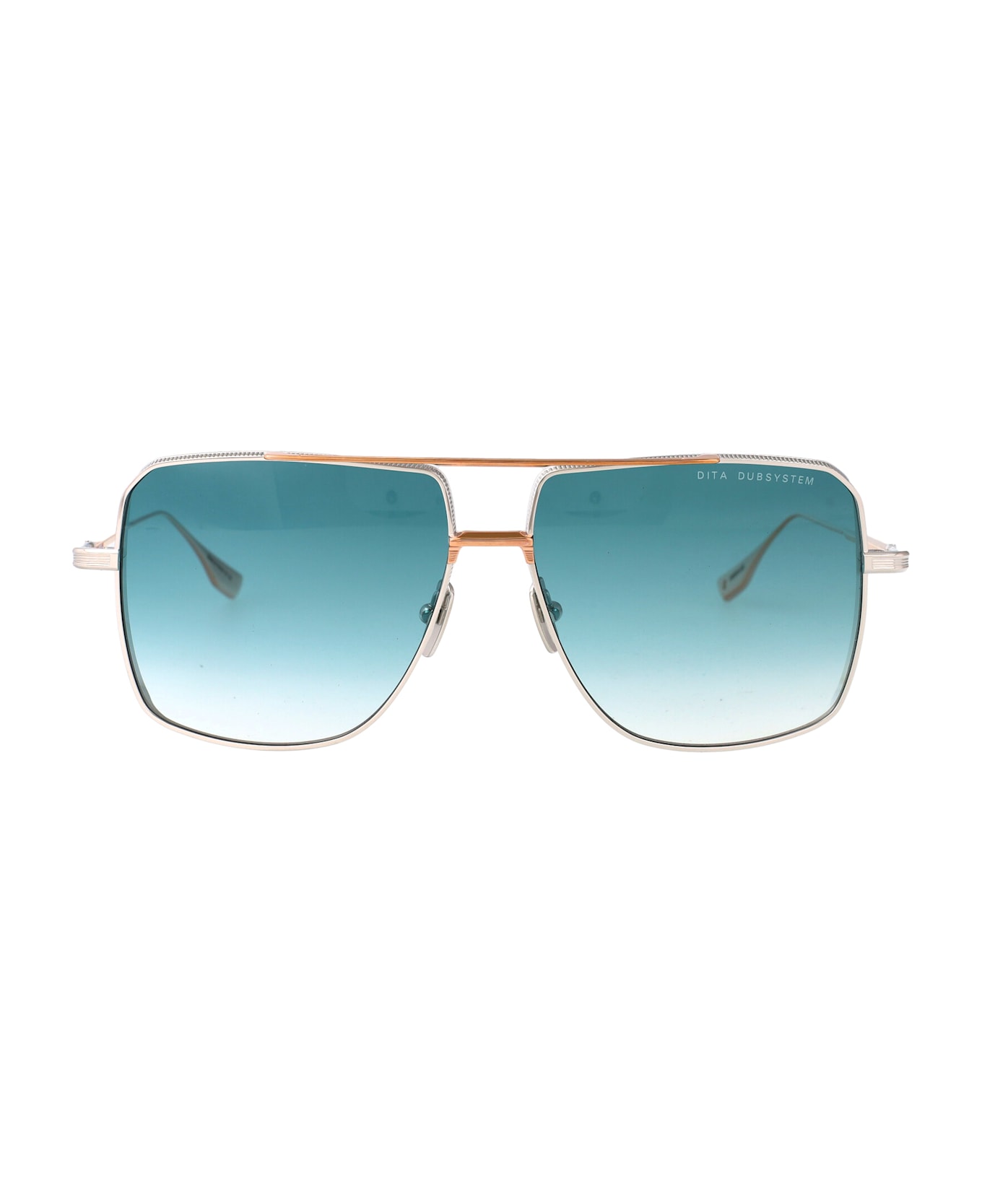Dita Dubsystem Sunglasses - Silver - Rose Gold w/ Dark Turquoise to Clear Gradient