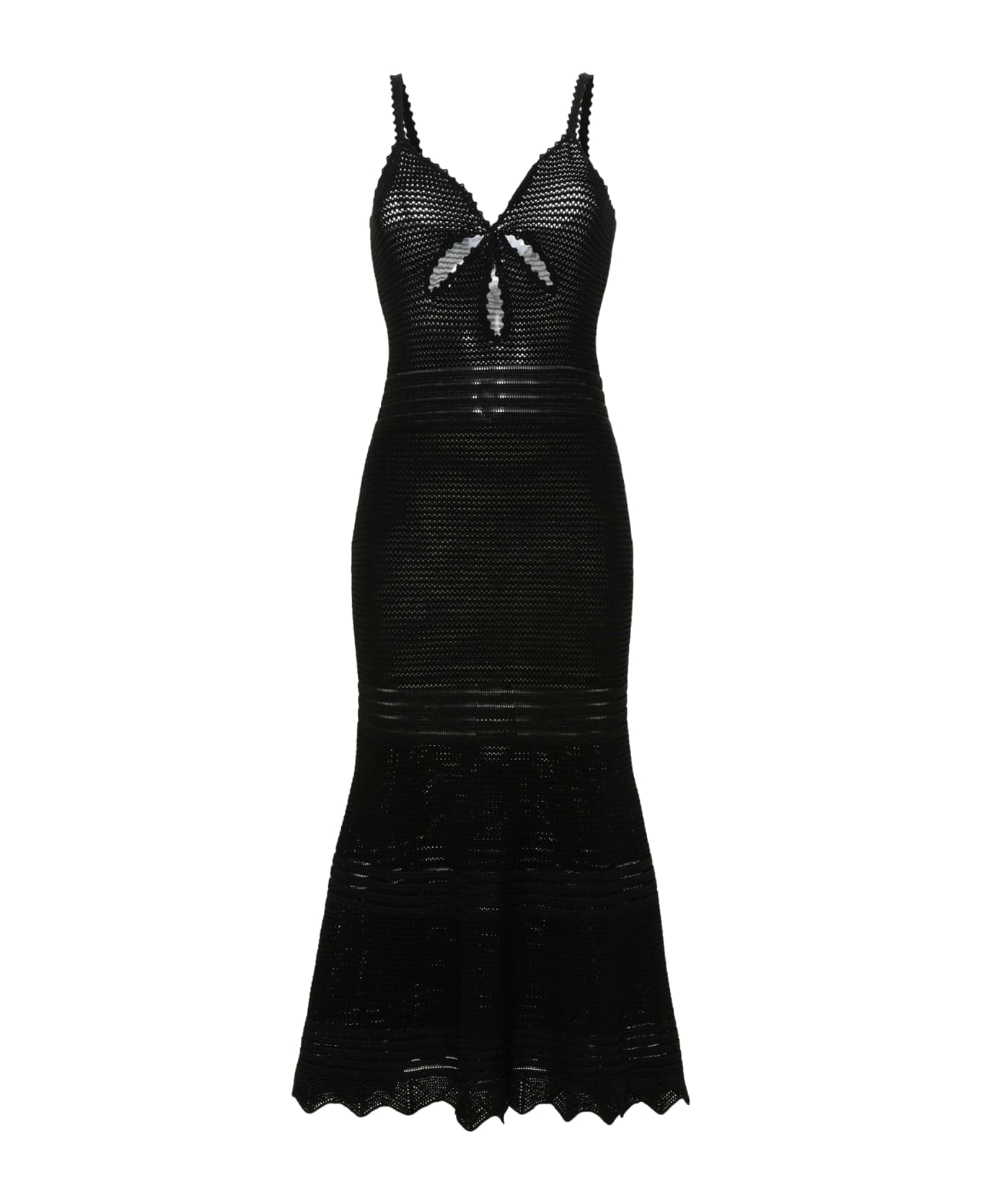 self-portrait Black Crochet Cut Out Midi Dress - Black ワンピース＆ドレス