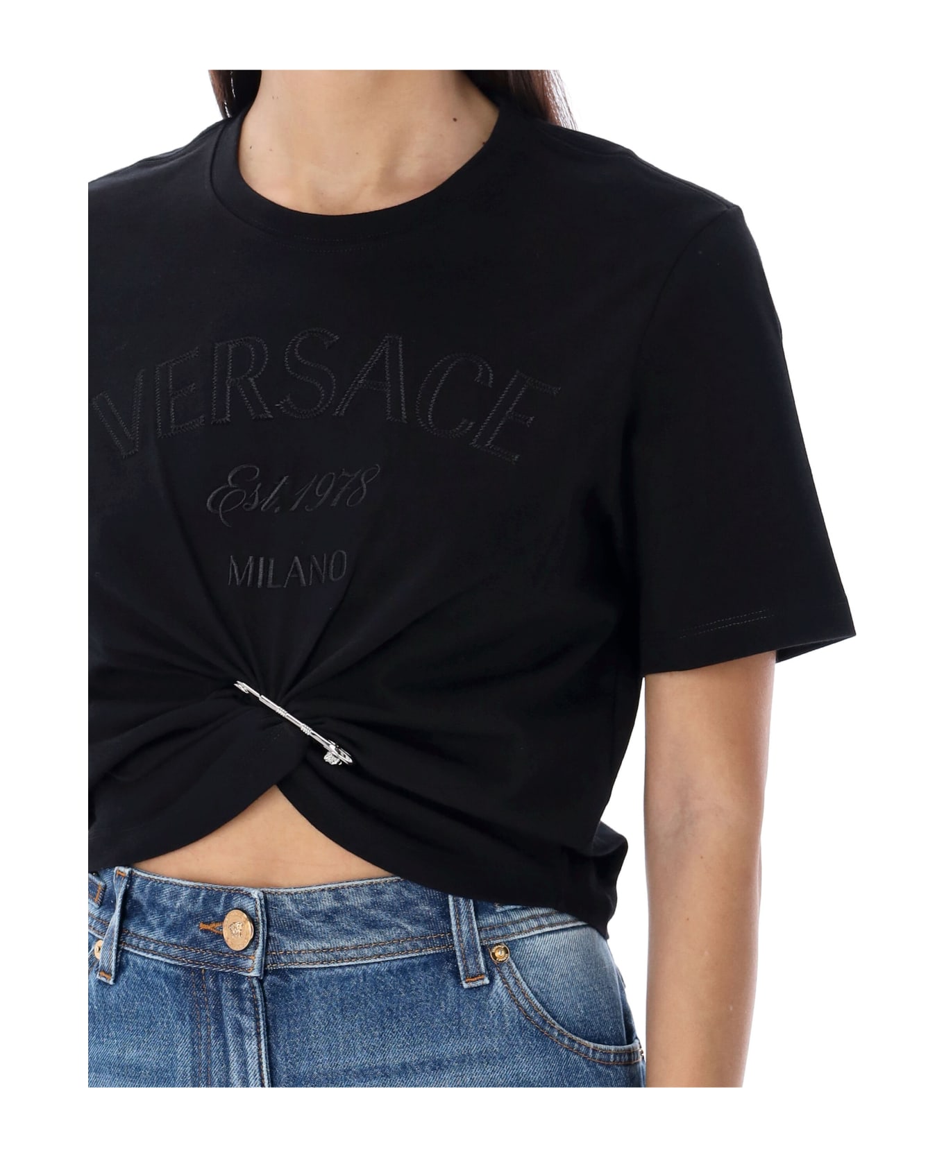 Versace Stamp Crop T-shirt - BLACK
