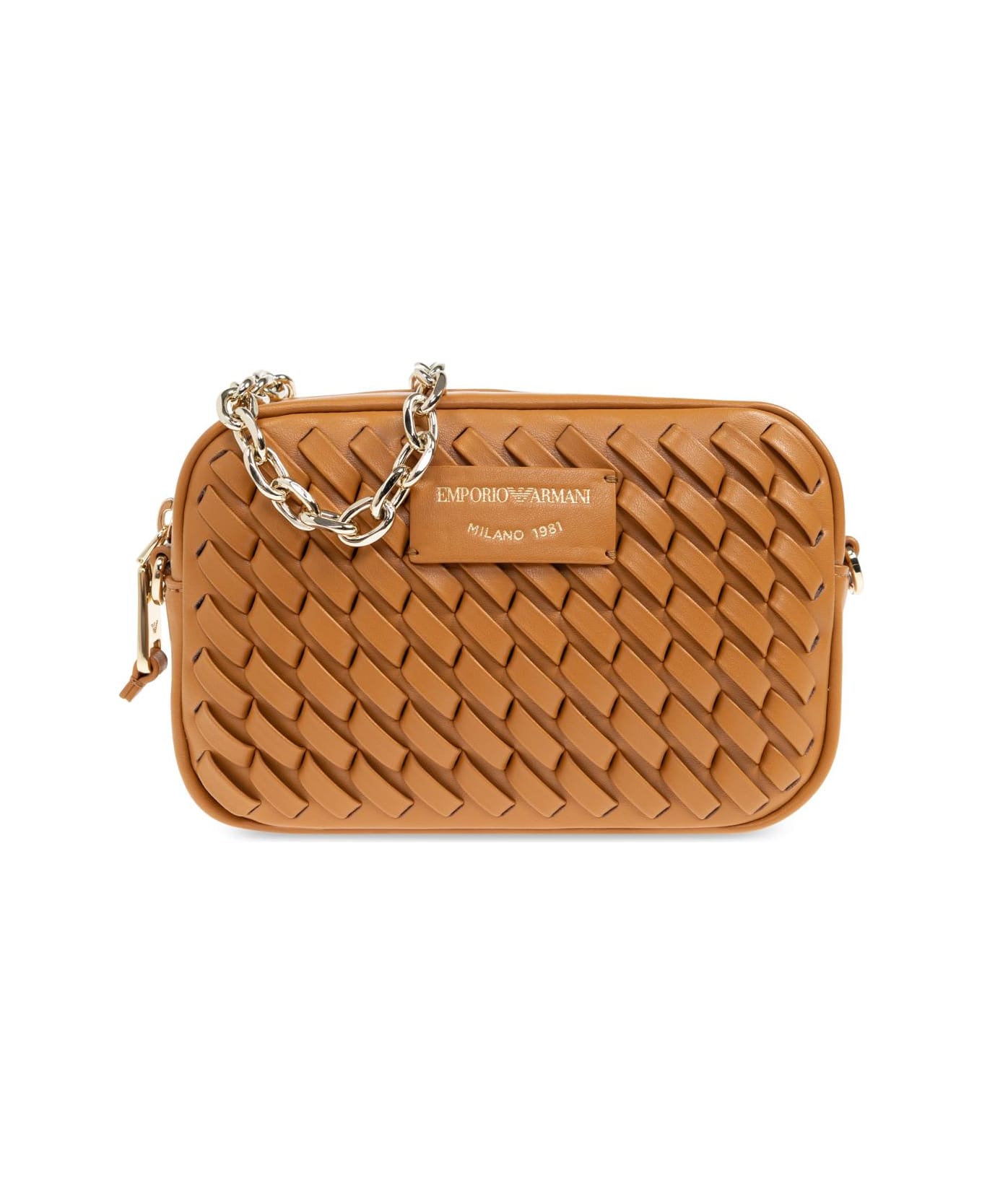 Emporio Armani Shoulder Bag With Decorative Weave - Brown