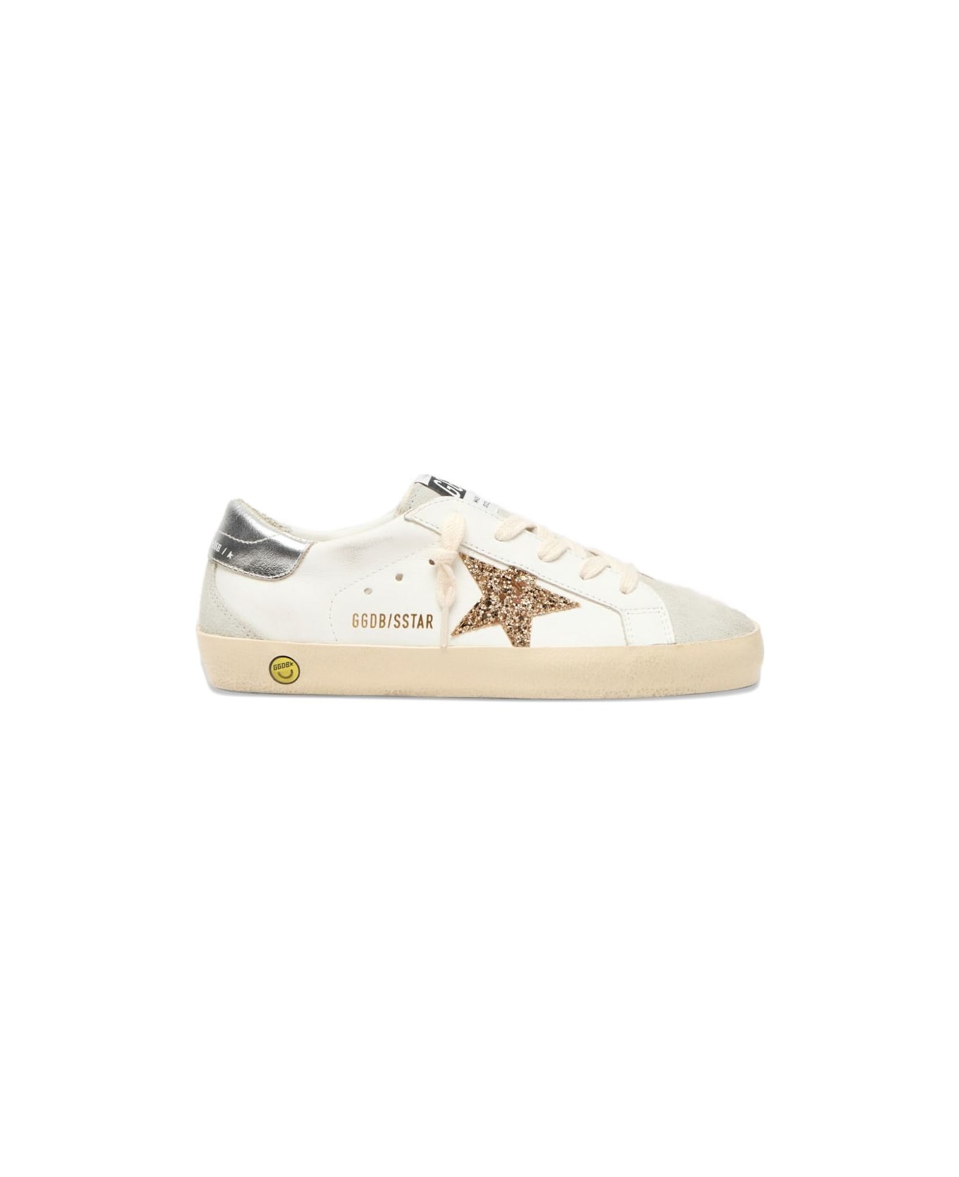 Golden Goose Kids Leather Sneakers With Glitter Star - White