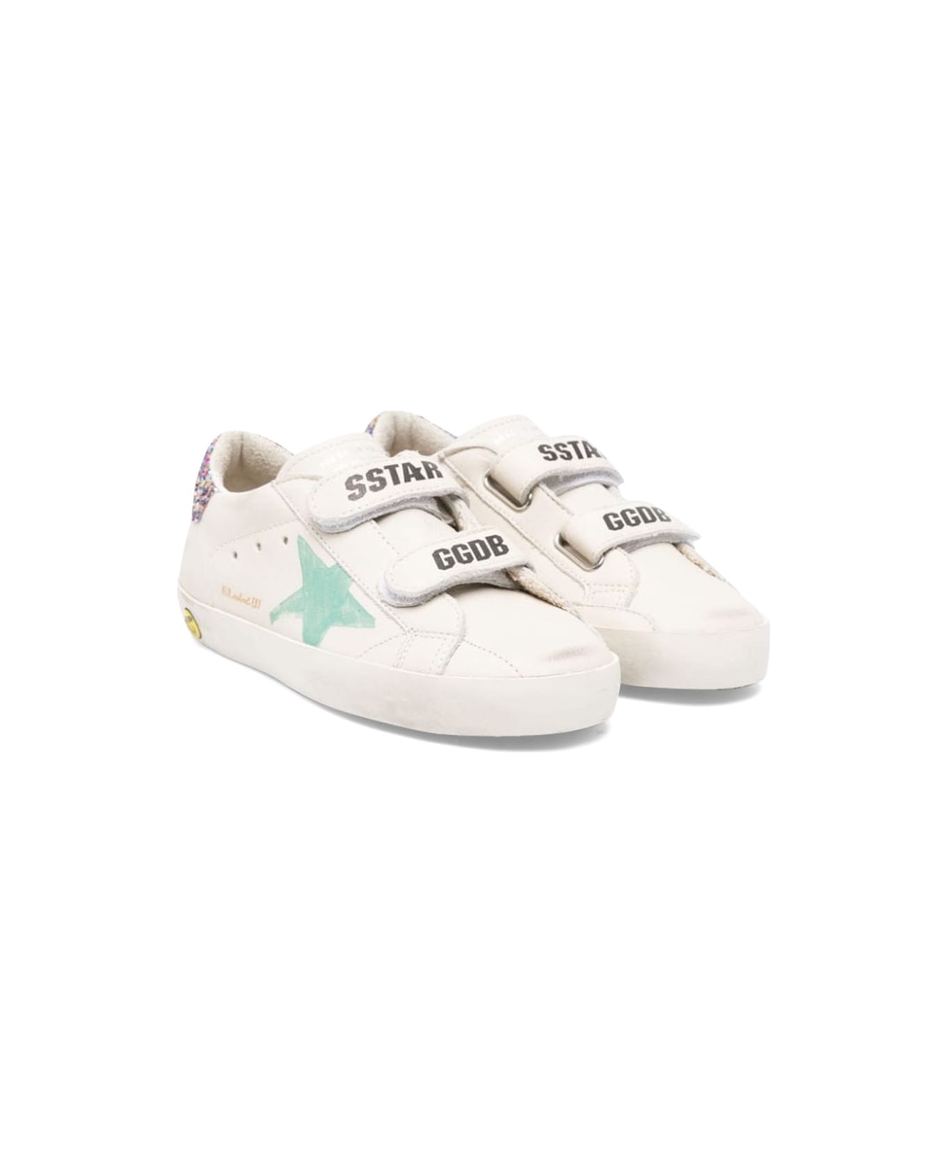 Golden Goose Old School Leather Upper And List Printed Star Glitter Heel - WHITE