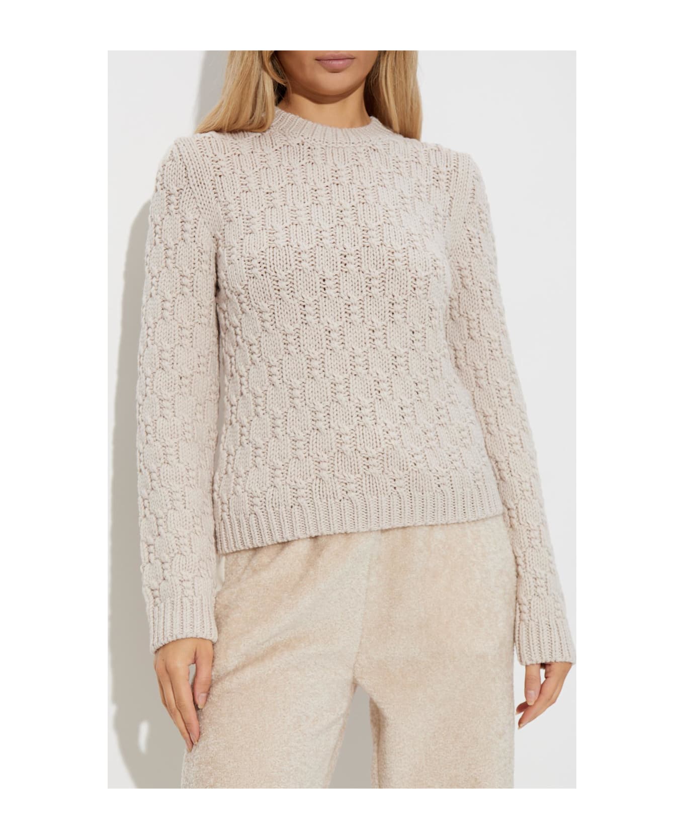 Moncler Sweater With Decorative Knit - NEUTRALS